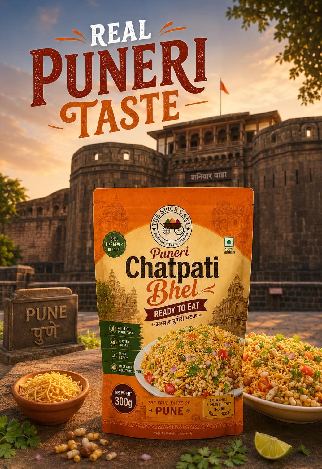 Pune's famous Chatpati Bhel Family Pack, Puffed Rice Savoury Mix with Green Chilli & Imlee Chutney, 300g Puneri chatpati bhel, no onion no garlic chutney so used as jain bhel also — image 2