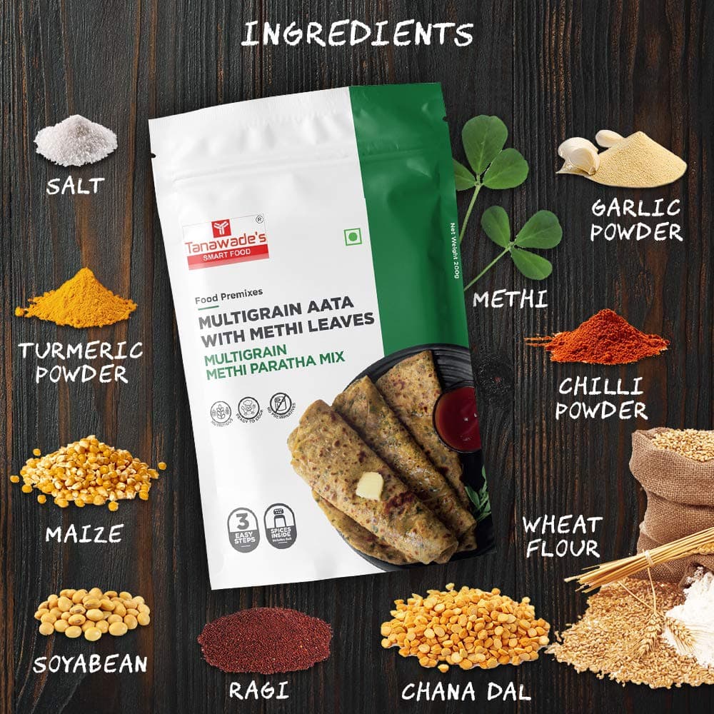 Tanawade’s Smart Food Instant Multigrain Methi Paratha Mix – Pack of 2 • Ready‑to‑Cook Fenugreek & Multigrain Flatbread • No Preservatives • Vegan‑Friendly • 5–7 min Prep — image 5