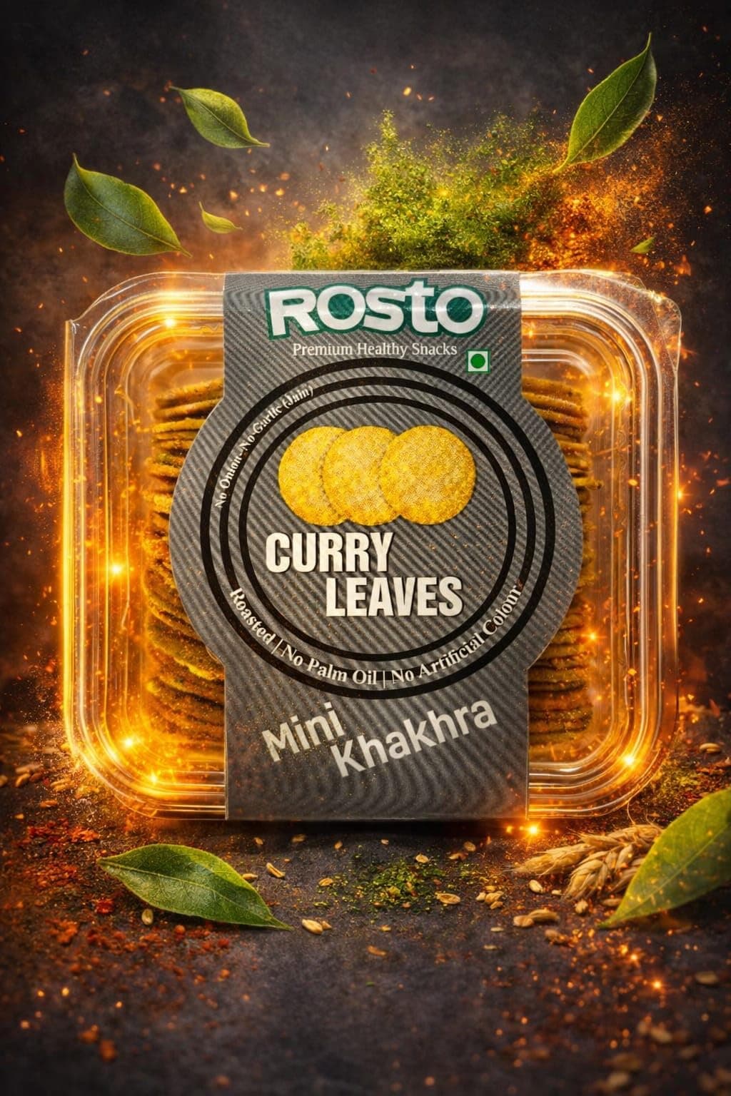 Rosto Mini Khakhra, Curry Leaves Flavour, Roasted, No Palm Oil, No Artificial Colour, 200 gm (pack of 2) — image 2