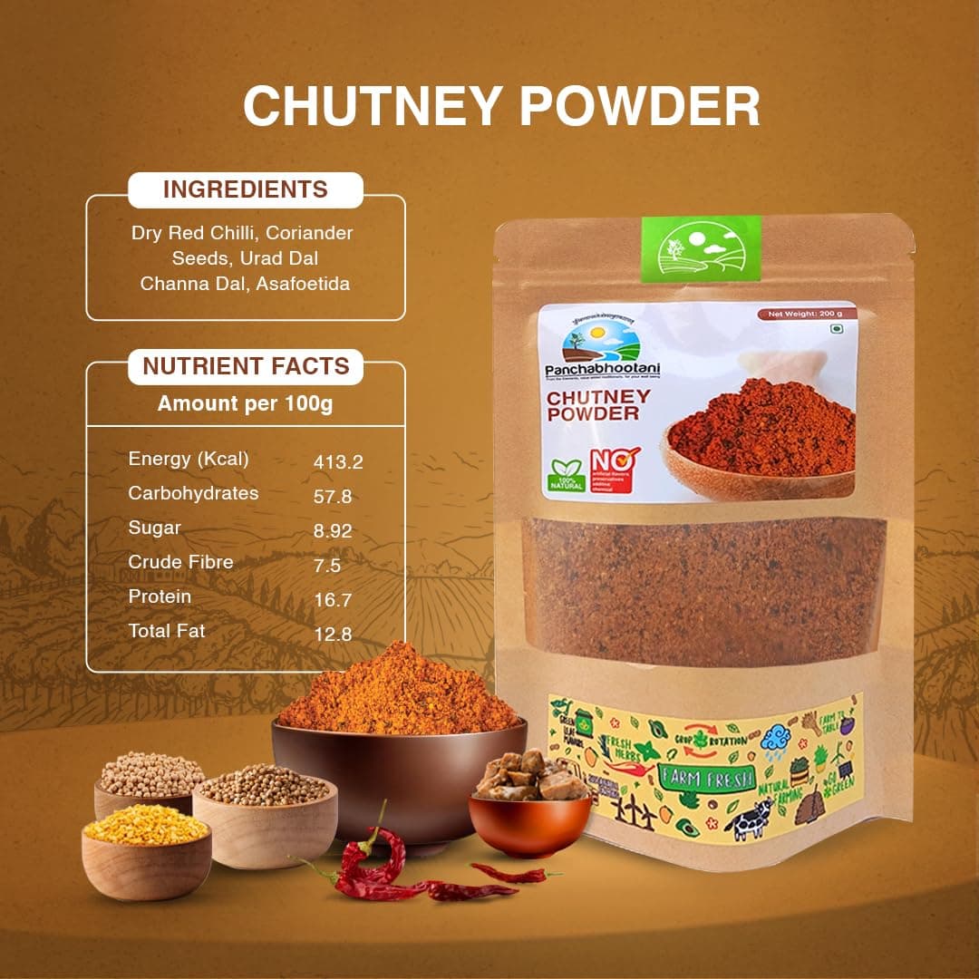 Panchabhootani Chutney Powder 500g| Savour as Dip or Chutney, Sprinkle Over Dosa & Idly, Long-Shelf Life, No Garlic & Onion, No Added Preservatives & Colour, Handpicked Lentil & Red Chilies — image 2