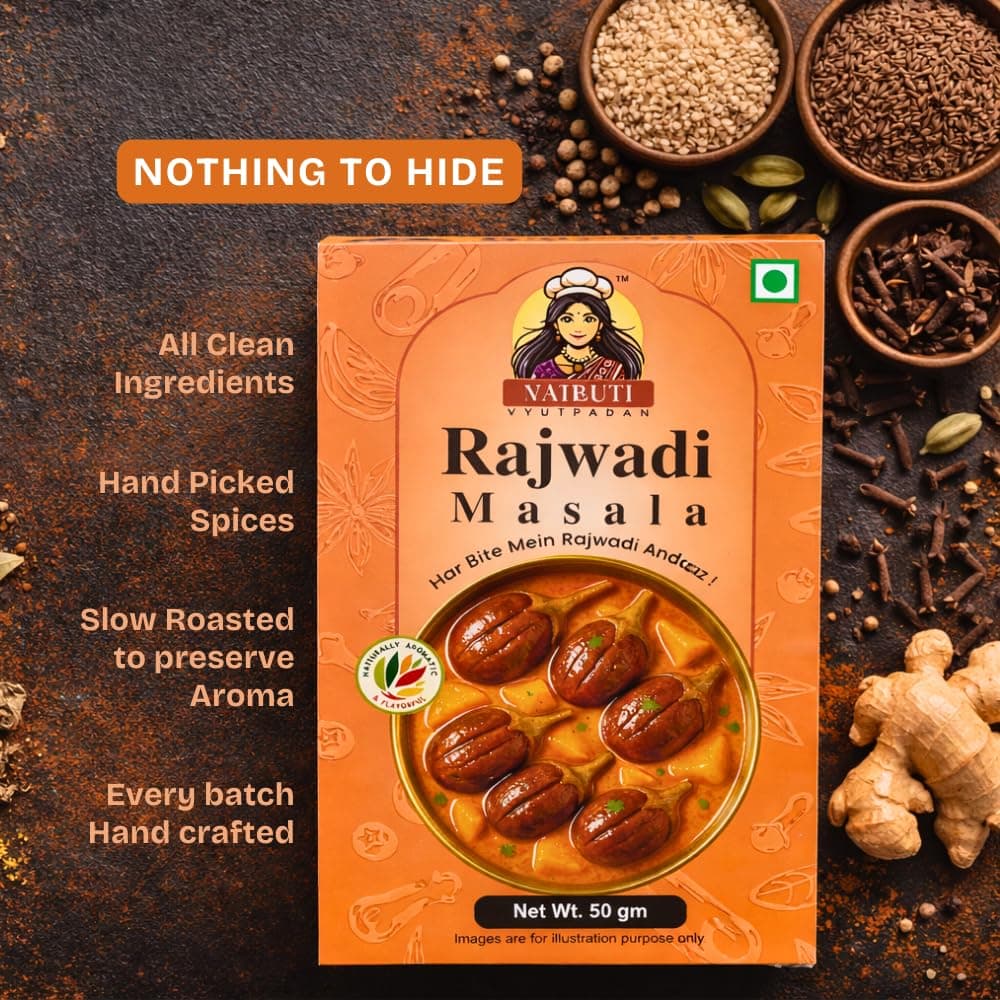 Nairuti Vyutpadan Rajwadi Masala (Jain Friendly) 50g | No Onion No Garlic | Royal Indian Curry Spice Blend | Premium Whole Spices for Rich Sabzi, Paneer & Gravies | No Preservatives — image 3
