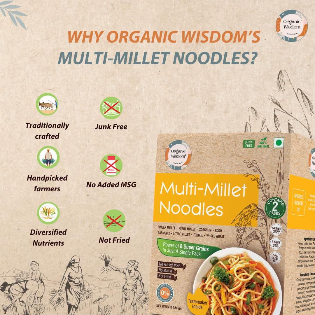 Organic Wisdom-Back to Roots Multi Millet Vegan Noodles | 384 Gm(Contains 2 Packs)| Made With 8 Super Grains | Not Fried - Sun Dried | Junk Free | No Maida, Msg or Refined Oil — image 3
