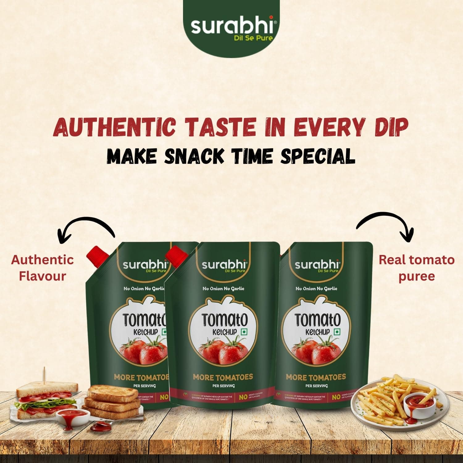 Surabhi -Tomato Ketchup No Onion No Garlic (NONG) - 400 g (Pack of 3) — image 7