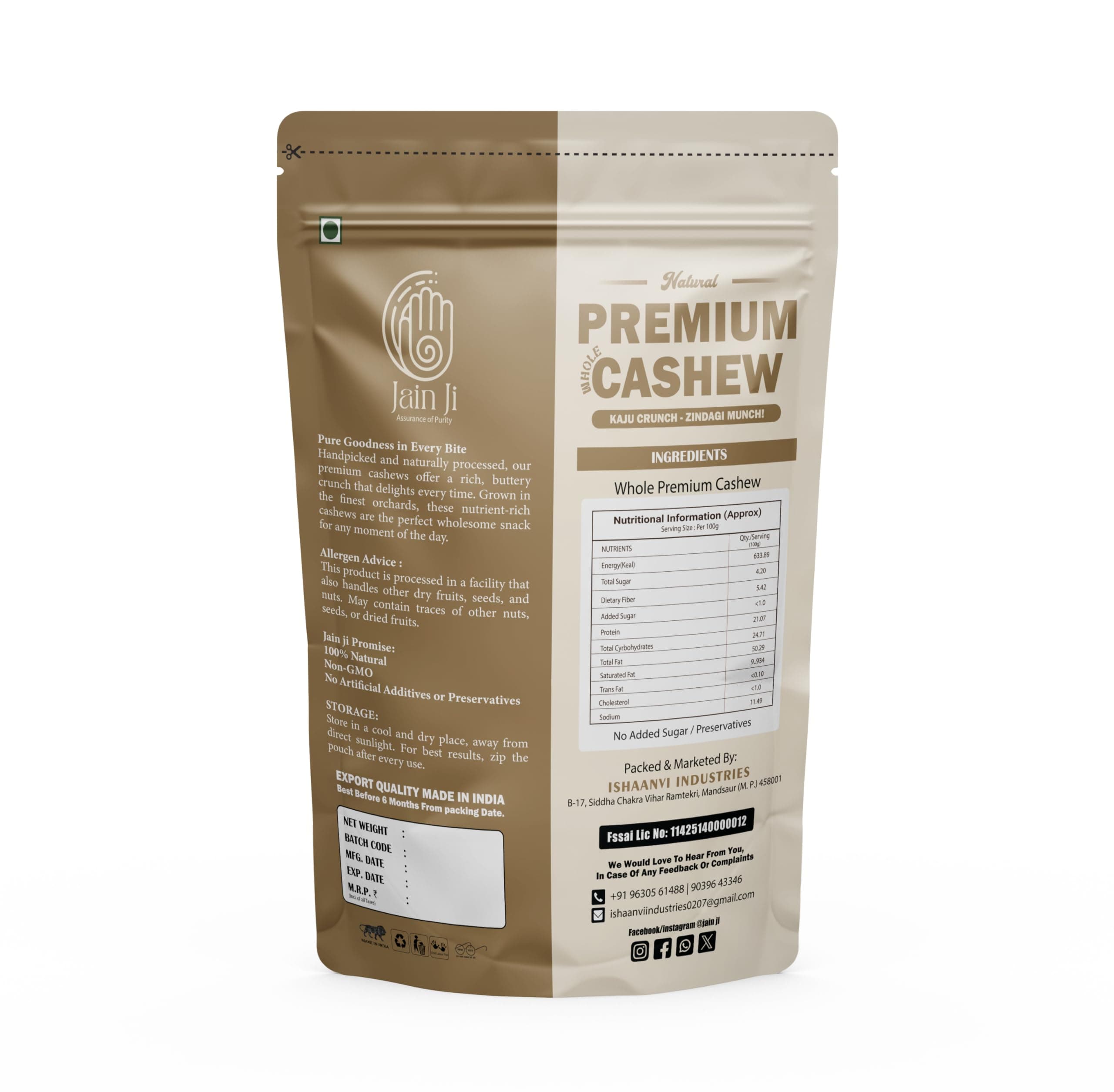 Jain Ji Natural Premium Whole Cashew, Gluten Free, Source of Protein, Non-GMO, No Artificial Additives, 250g — image 2