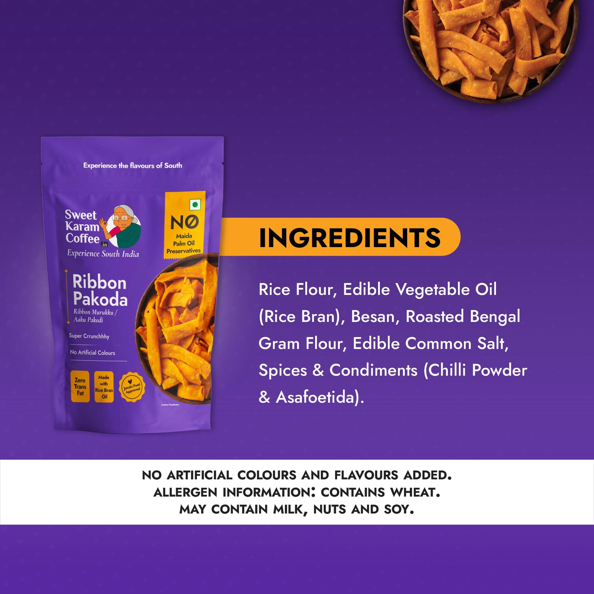 Sweet Karam Coffee’s South Indian Crunchy Combo Pack - Ribbon Pakoda & Special Madras Mixture | No Maida & No Vanaspati, Zero Trans Fat, Heart-healthy Oil | Authentic Taste of Tradition (95g Each) — image 7