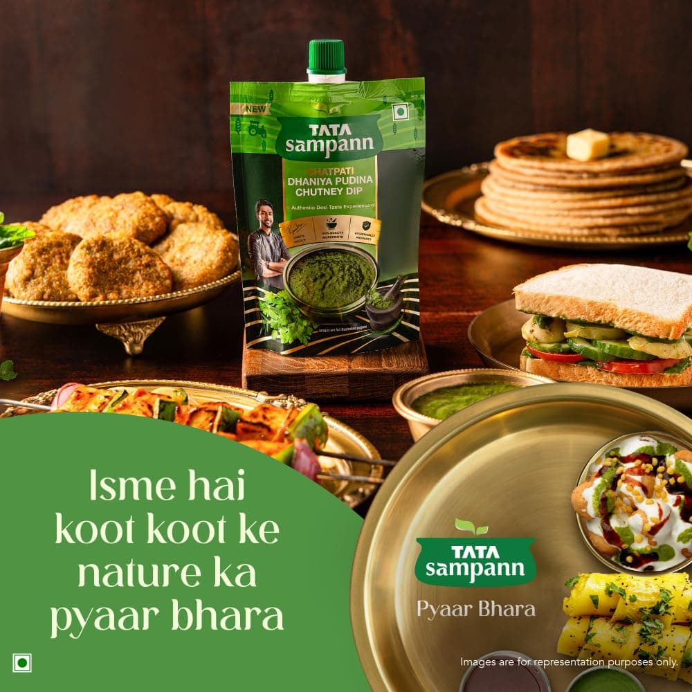 Tata Sampann Chatpati Dhaniya Pudina Chutney Dip, Made with Fresh Coriander and Mint, Tangy and Flavorful, Hari Chutney, Ready to eat, Pairs well with Parathas, Chaats & Snacks, 100% Quality Ingredients, Hygienically Prepared, 200 g — image 6