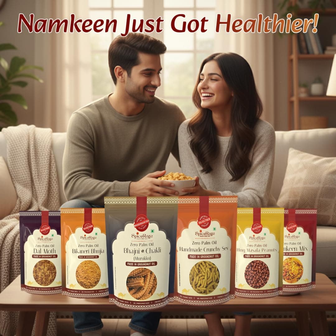SpiceRaga | Bikaneri Bhujia, Dalmoth, Mix Namkeen, Hing Masala Peanuts, Bhajni Chi Chakli, Crunchy Sev (Pack of 6)| Made With Pure Groundnut Oil | No Palm Oil | No Trans Fat | Indian Snacks Combo | Total 920g | — image 3