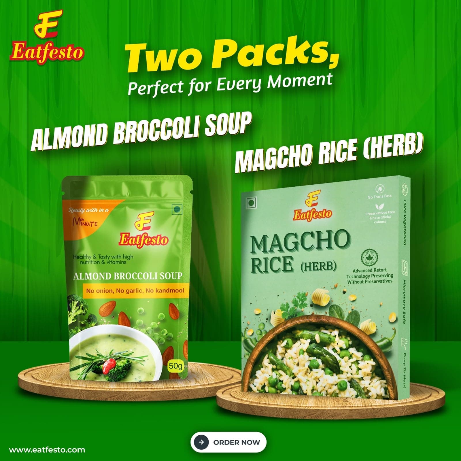 Eafesto Combo Pack – Magcho Rice (Herb) Ready to Cook & Almond Broccoli Soup Premix | No Onion No Garlic | Preservative Free | Healthy Instant Meal Combo — image 2