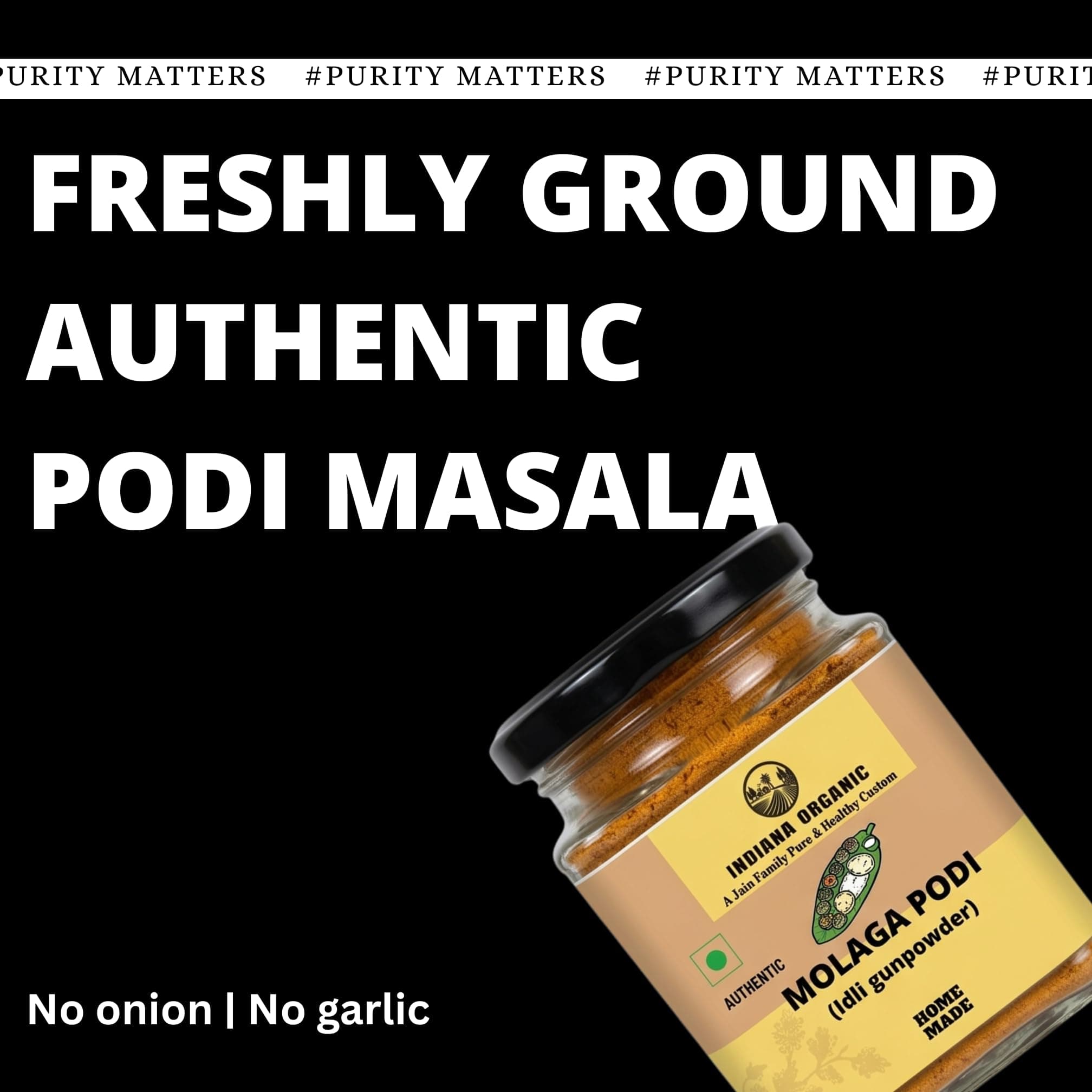 Indiana Organic Molaga Podi 150 g – Authentic Idli Gunpowder | Homemade Chutney Powder | No Onion No Garlic Jain Podi Masala | Organic South Indian Malgapodi for Dosa & Idli — image 3