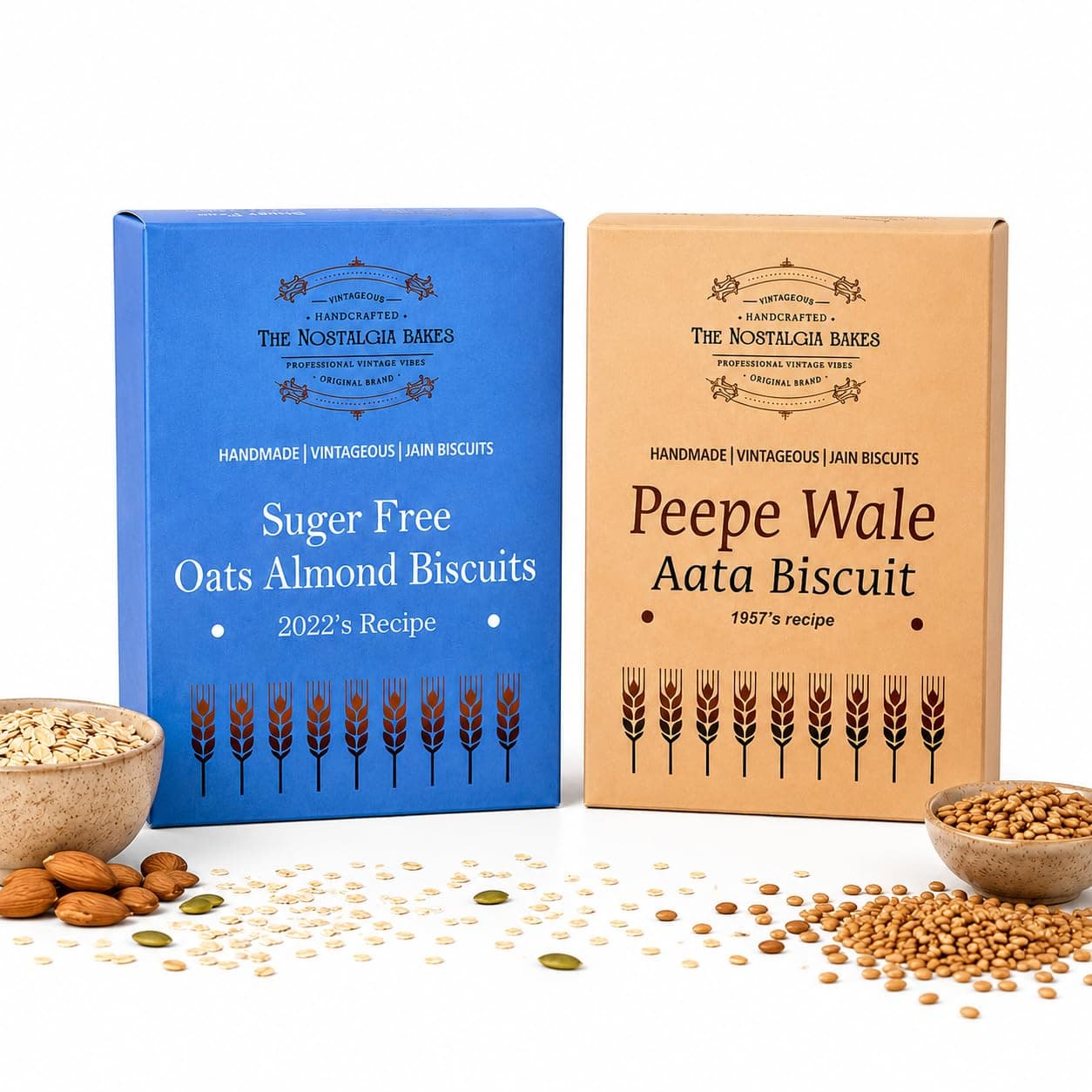 Amba Sugar Free Oats Almond (200g) & Peepe Wale Aata Biscuits (250g) Combo | Handmade Jain Biscuits | Premium Tea-Time Snacks — image 2