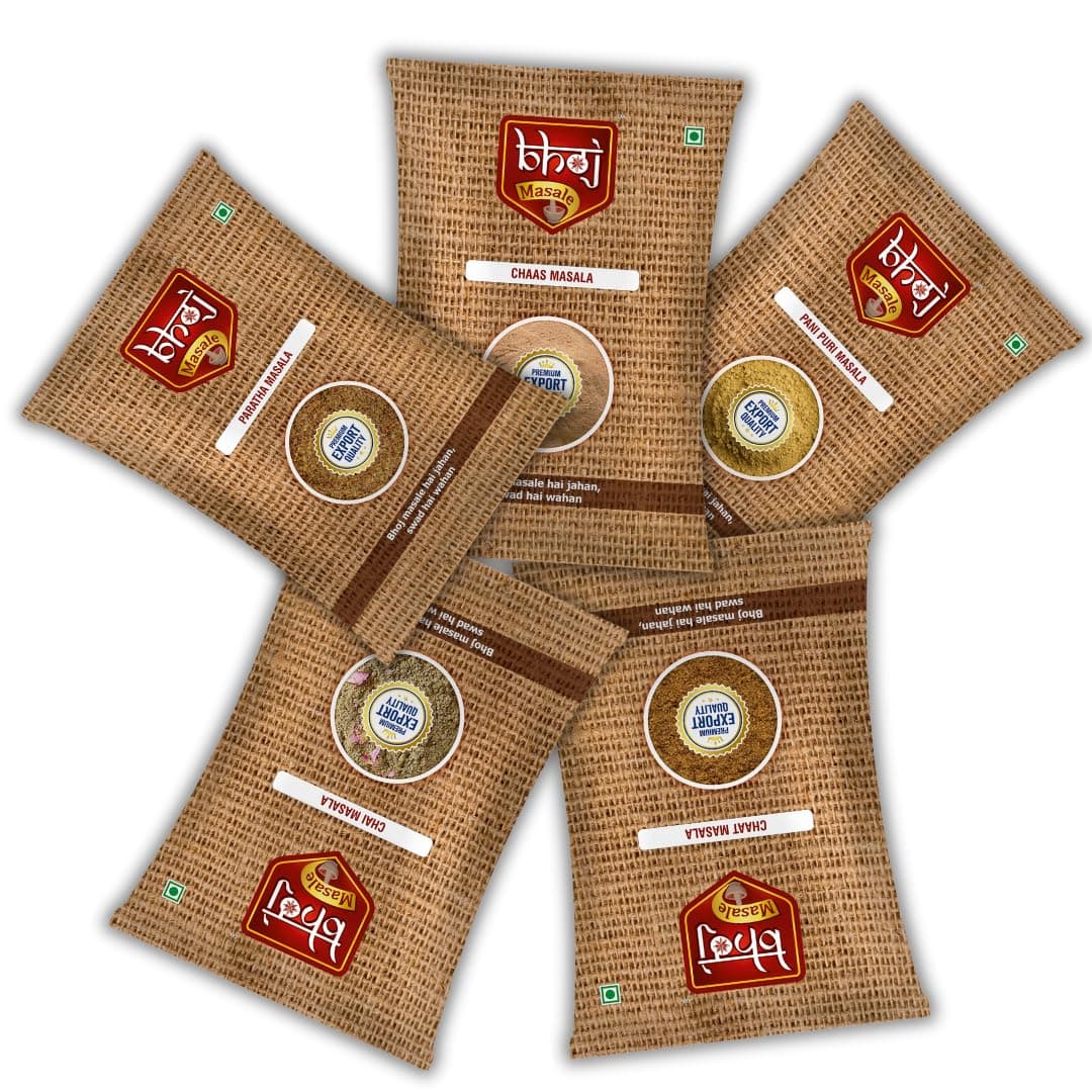Bhoj Masale Chai, Chaas, Chaat, Paratha And Panipuri Masala Powder Combo Pack 100GM Each | Top Up Masale For Kitchen. No Colour No Preservatives No Onion No Garlic (Jain Masala) — image 5