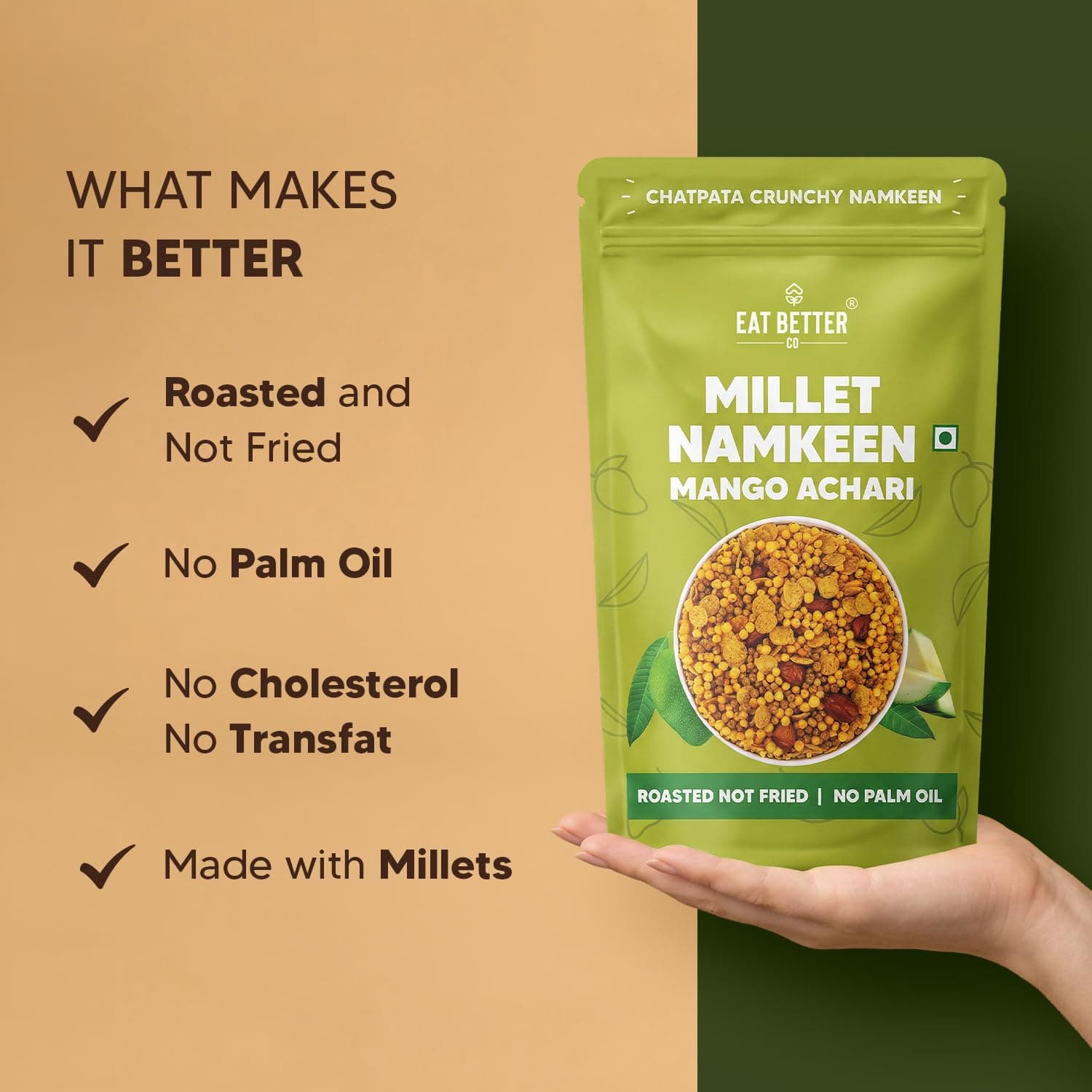 Eat Better Co – Millet Namkeen – Mango Achari – Chatpata, Healthy Namkeen Snack – Roasted, Not Fried | No Palm Oil | Healthy Replacement of Chips & Bhujia – 100 grams — image 6