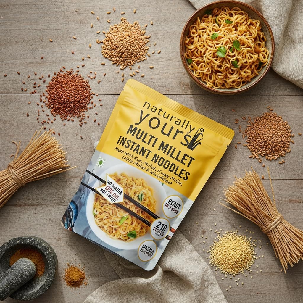 Naturally Yours Multi Millet Instant Noodles 175g | Kodo & Little Millet + Whole Wheat | 21g Protein | High Fiber | No Maida | Non-Fried | No Onion No Garlic Jain-Friendly | Tastemaker | Pack of 1 — image 3