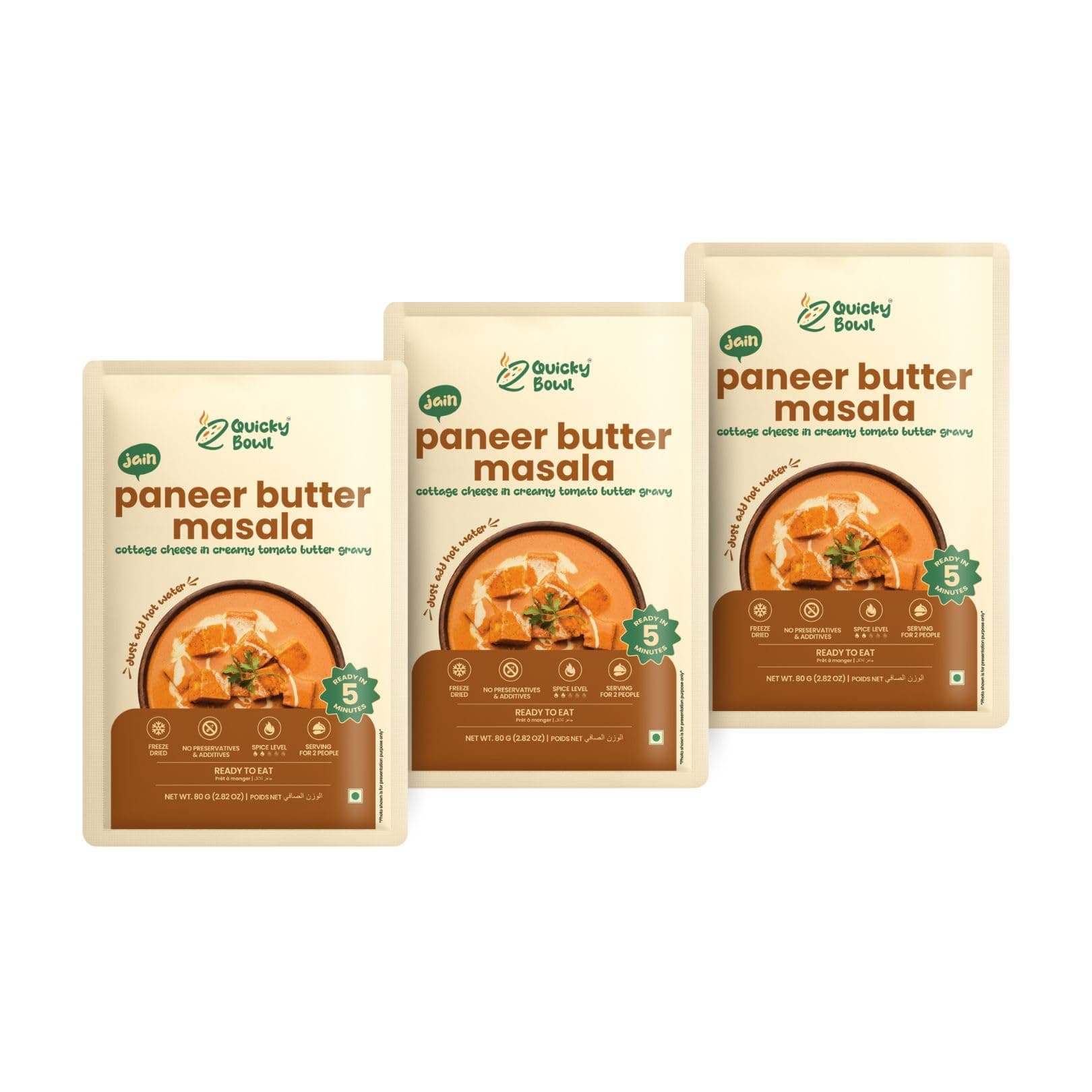 Quicky Bowl Jain Paneer Butter Masala | Creamy Tomato Gravy With Cottage Cheese | Ready To Eat | No Onion No Garlic | Jain Food | Instant Food | (Pack Of 3) — image 2