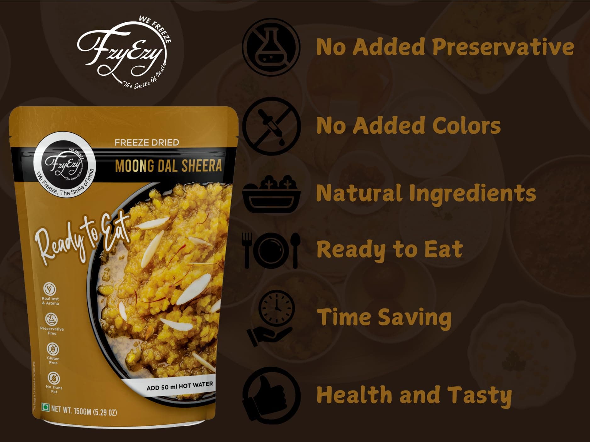 FzyEzy Freeze-Dried Moong Dal Sheera | Instant Gourmet Delight Traditional Indian Dessert | Ready-to-Eat | Instant Meal | Indian Cuisine | Delicious & Convenient Snack or Dessert | 150gm — image 6
