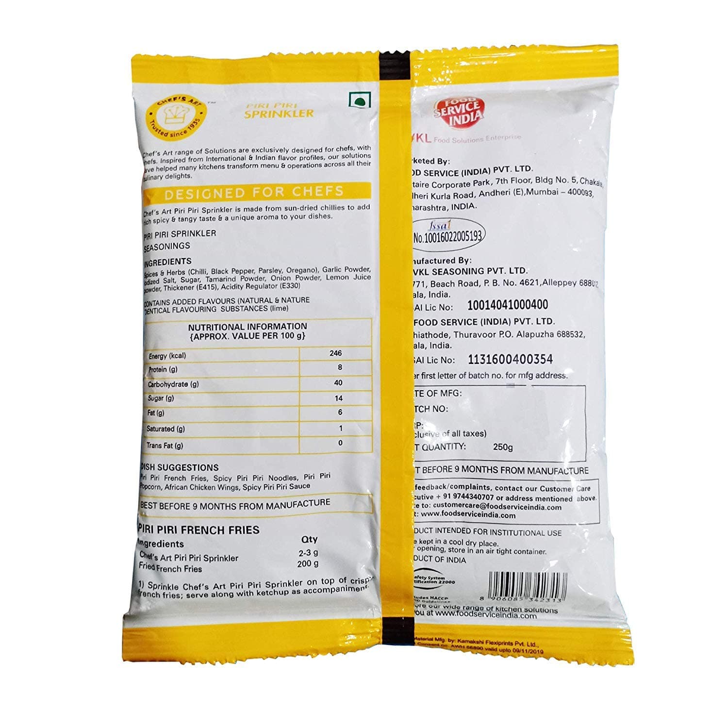 Chef's Art-Piri Piri Sprinkler-Treat For Any Snack,Pack Of 250 Gm,Cilantro,Powder|For French Fries,Popcorn,Pasta & Snacks|No MSG,Vegetarian|Spices Mix|Restaurant Style Flavor — image 2