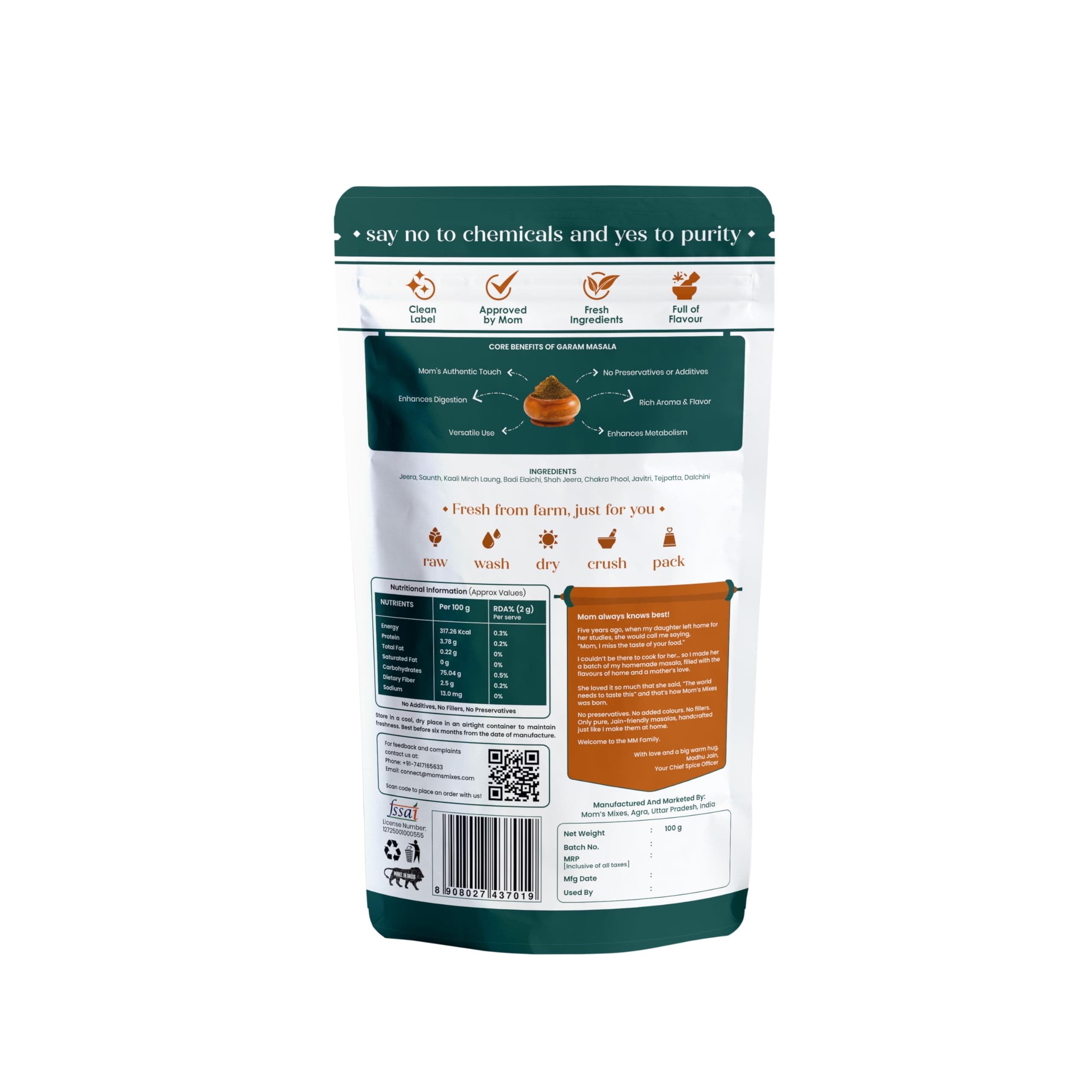 Mom’s Mixes Garam Masala (Garam Masala Powder) | Pure Jain Spices | No Onion No Garlic (Jain Friendly) | Rich & Aromatic | No Preservatives | 100g — image 9