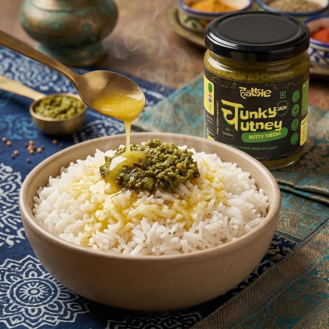Nutty Thecha Chunky Chutney (Jain) 175g– Spicy Peanut & Green Chilli Chutney | No Garlic | Authentic Maharashtrian Taste — image 3