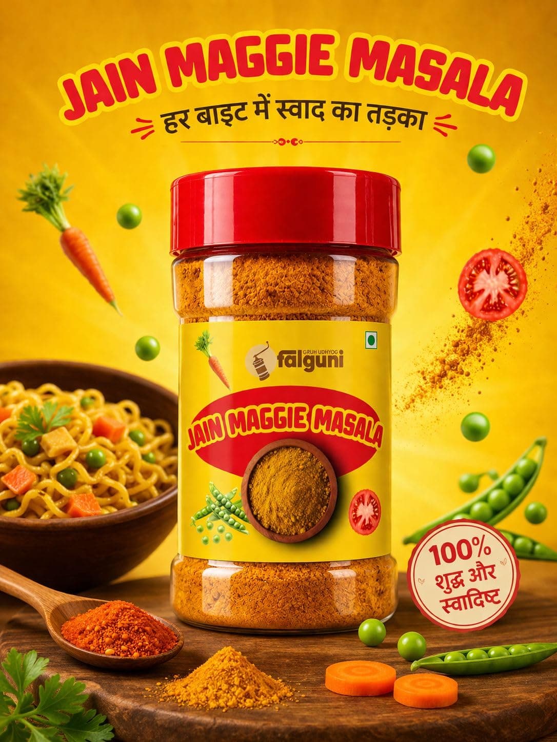 Falguni Gruh Udhyog (FGU) Jain Maggie Masala 100G | No Onion No Garlic Seasoning Blend | Tangy & Spicy Taste for Noodles, Pasta & Snacks | Indian Style Masala for Street Food Recipes — image 2