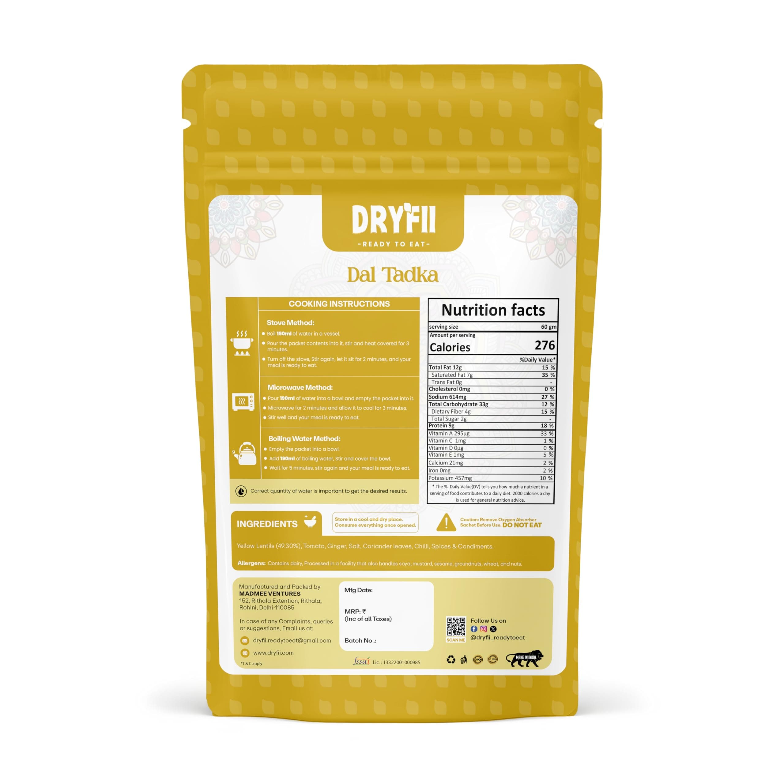Dryfii Ready-to-Eat Palak Paratha (5 Pcs | 1 Pack) with Jain Dal Tadka | Homestyle Simple Meal | Pure Vegetarian — image 2