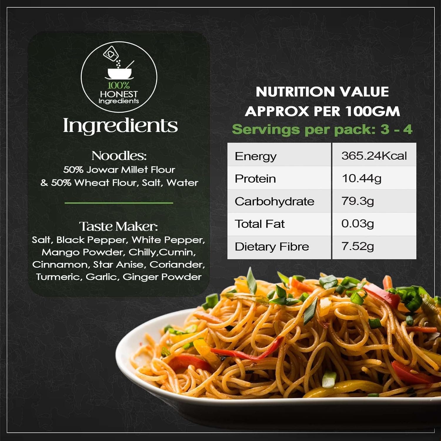 Essentiaeats Jowar Millet Noodles Includes Tastemaker 400g Pack of 2, No Maida Not Fried No Preservatives No MSG Healthy Hakka Noodles Ready to Cook — image 2