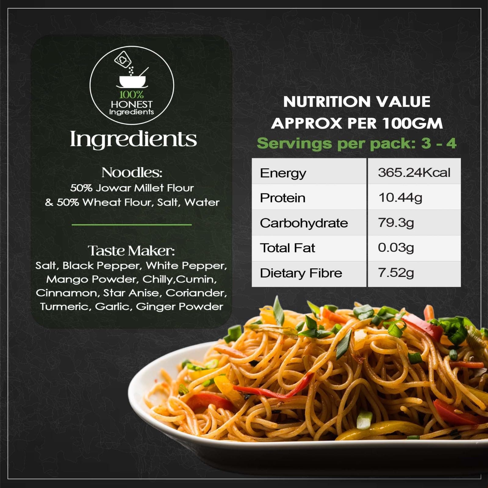 Essentiaeats Jowar Millet Noodles Includes Tastemaker 400g Pack of 2, No Maida Not Fried No Preservatives No MSG Healthy Hakka Noodles Ready to Cook — image 3