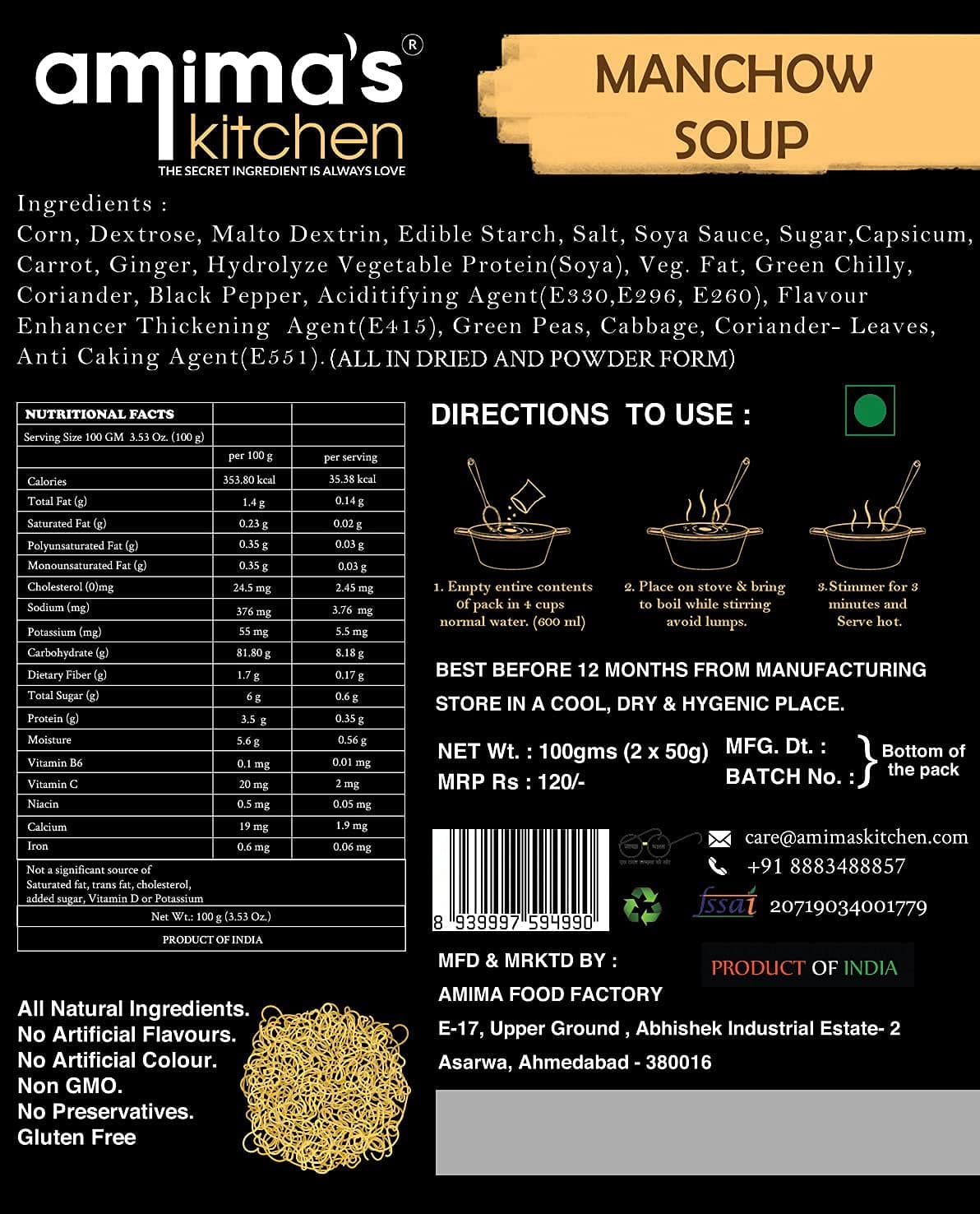 Amima's Kitchen Combo Of Hot & Sour + Manchow Jain Soup (No Onion No Garlic) - 100 Grams (Pack of 2) | Instant Soup Mix Powder | Ready To Cook | No Artificial Flavour & Colour | Gluten Free | Non GMO | Healthy Soup — image 8
