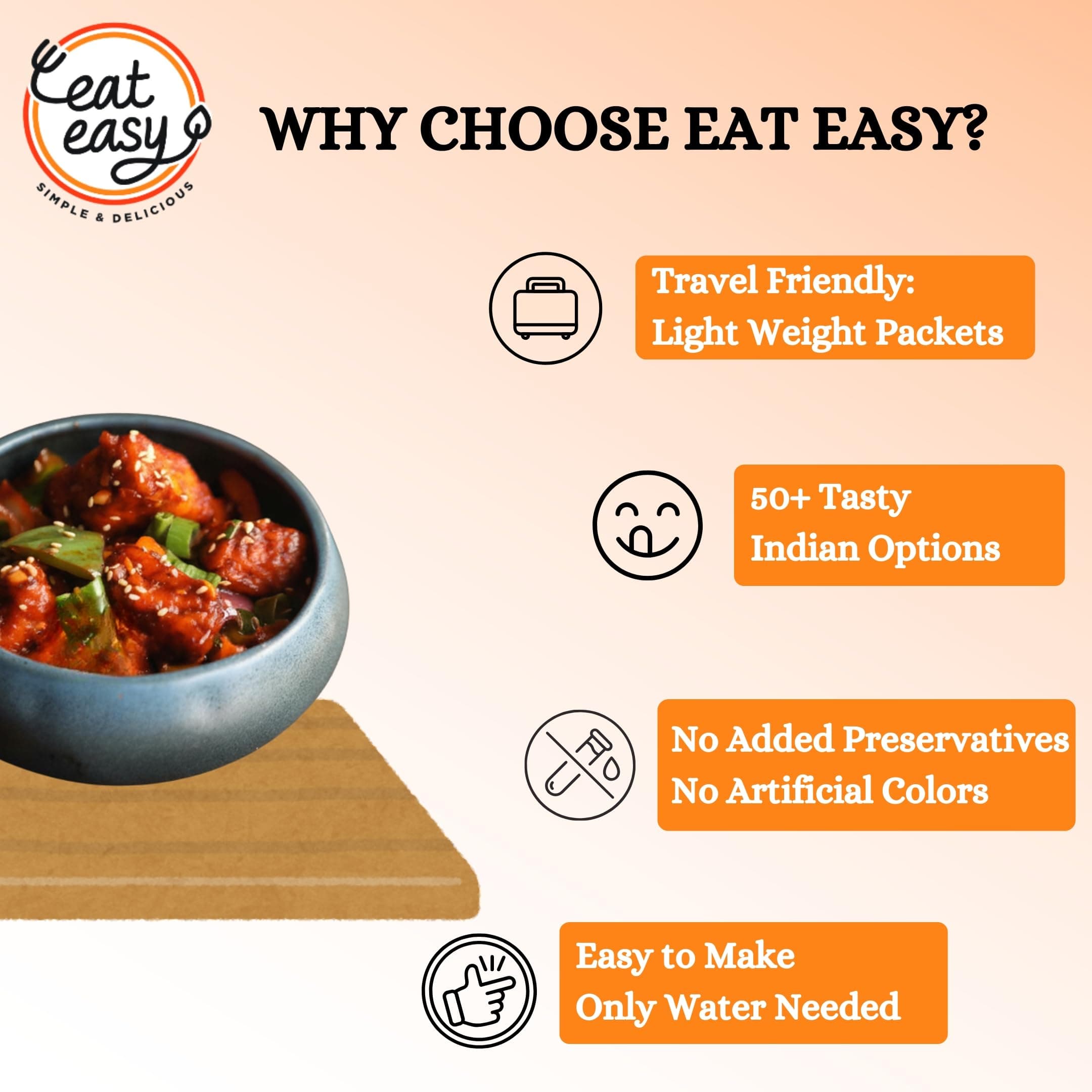 Eat Easy Ready to Eat Jain Paneer Chilli- 95gm (Pack of 2) | Freeze Dried Instant Indo-Chinese Meal | Just Add Hot Water | No Onion No Garlic | Made with Paneer, Capsicum & Jain Schezwan Seasoning — image 6