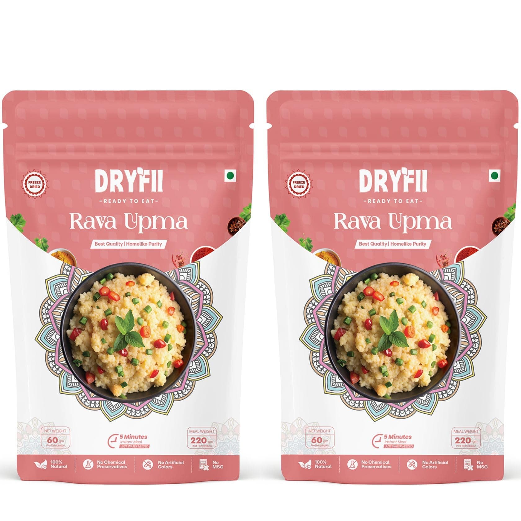 Dryfii Ready-to-Eat Instant Jain Upma | Pure Veg | Freeze Dried | No Onion, No Garlic | Rehydrated Weight 440 g