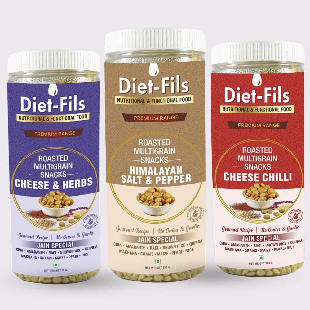 Diet-Fils Roasted Multigrain Snacks | Cheese & Herbs | Himalayan Salt and Pepper | Cheese Chilli | Gluten Free | Zero Transfat | No Onion No Garlic Based | Made with Quinoa Chia Makhana Ragi Gram Amaranth Maize Pearl Millet Rice | Combo (130 gm x 3) — image 2