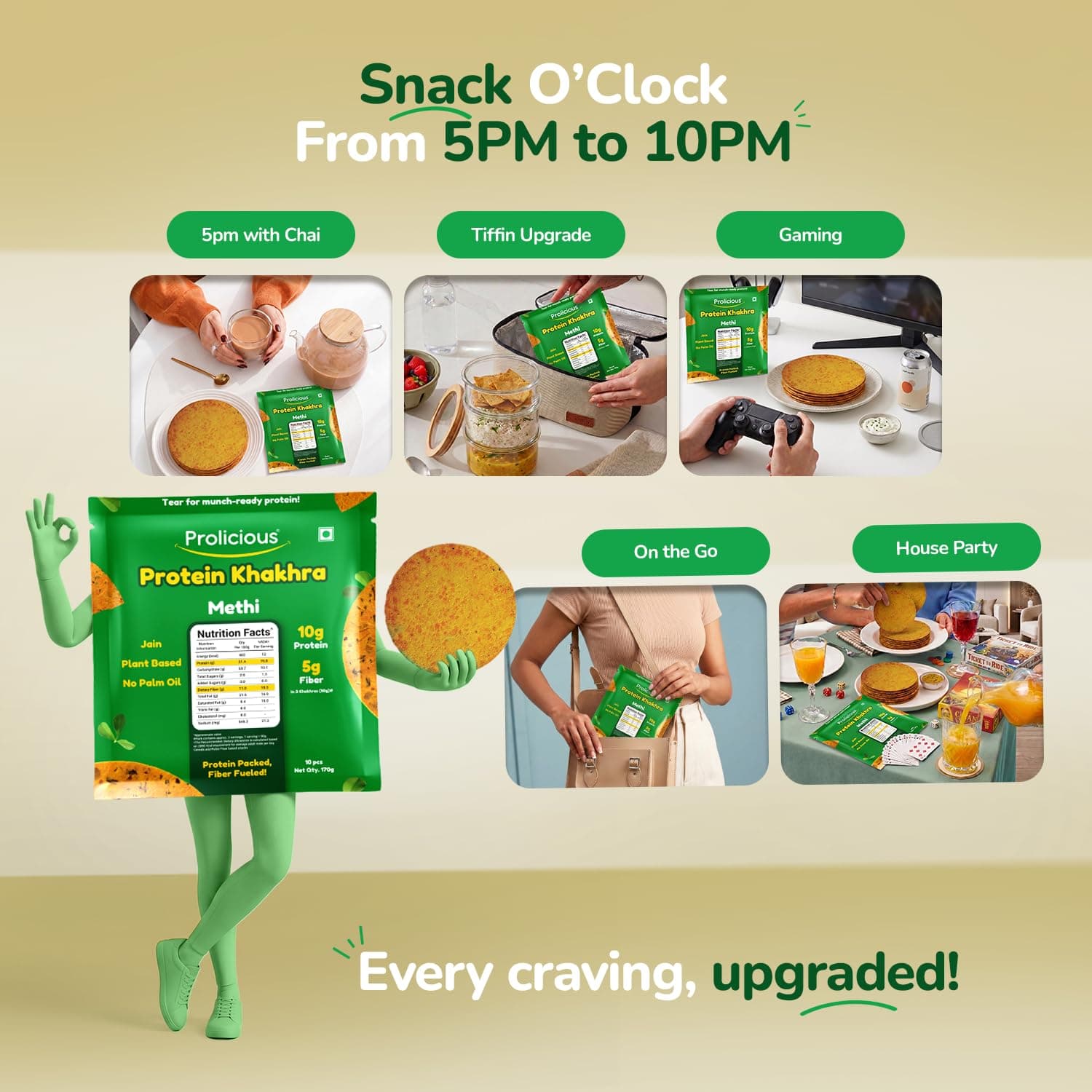 Prolicious High Protein & Fibre-Rich Khakhra Combo Pack | Crispy Healthy Khakhra Snacks | Indian Snack | No Onion No Garlic | Anytime Tea-Time Snack (Pack of 4, 170g Each) — image 6