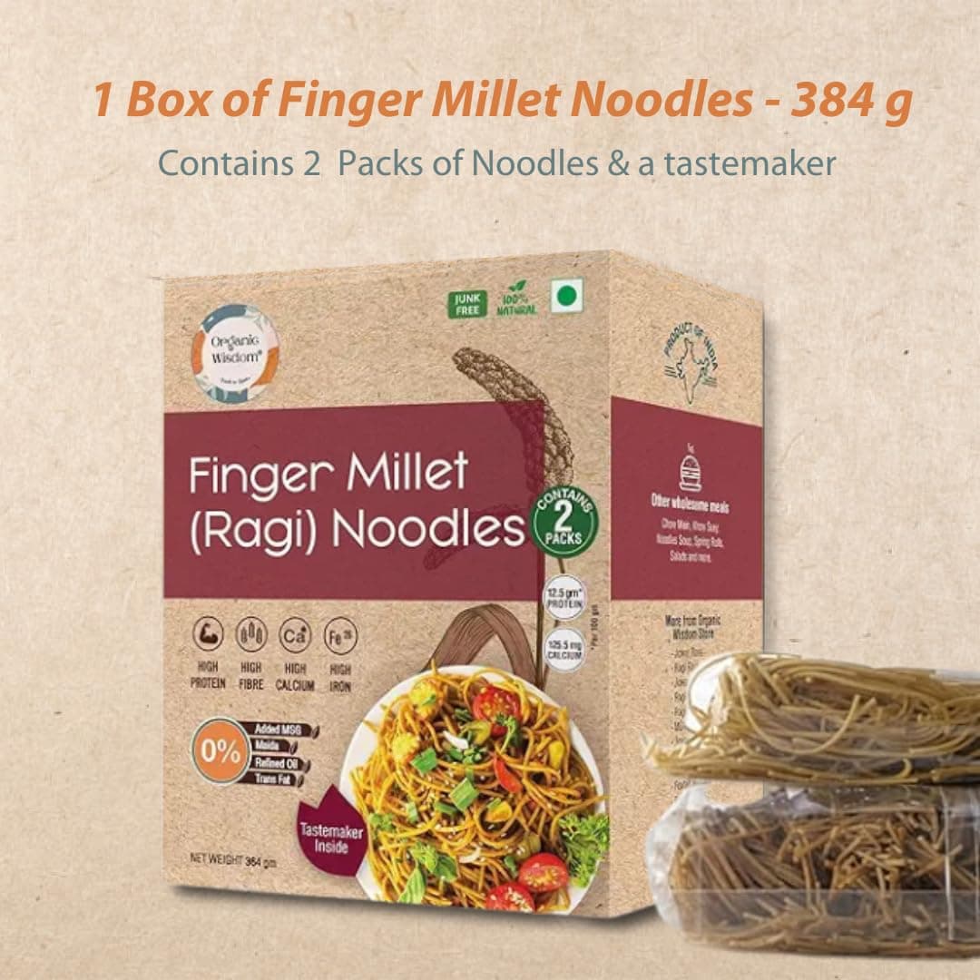 Organic Wisdom Ragi Noodles (Finger Millet) | Healthy Millet Noodles, Pack of 2 – 192g Each | No Maida, Not Fried, Sun Dried | No MSG, No Junk | High Calcium, Iron & Protein | Tastemaker Inside — image 7