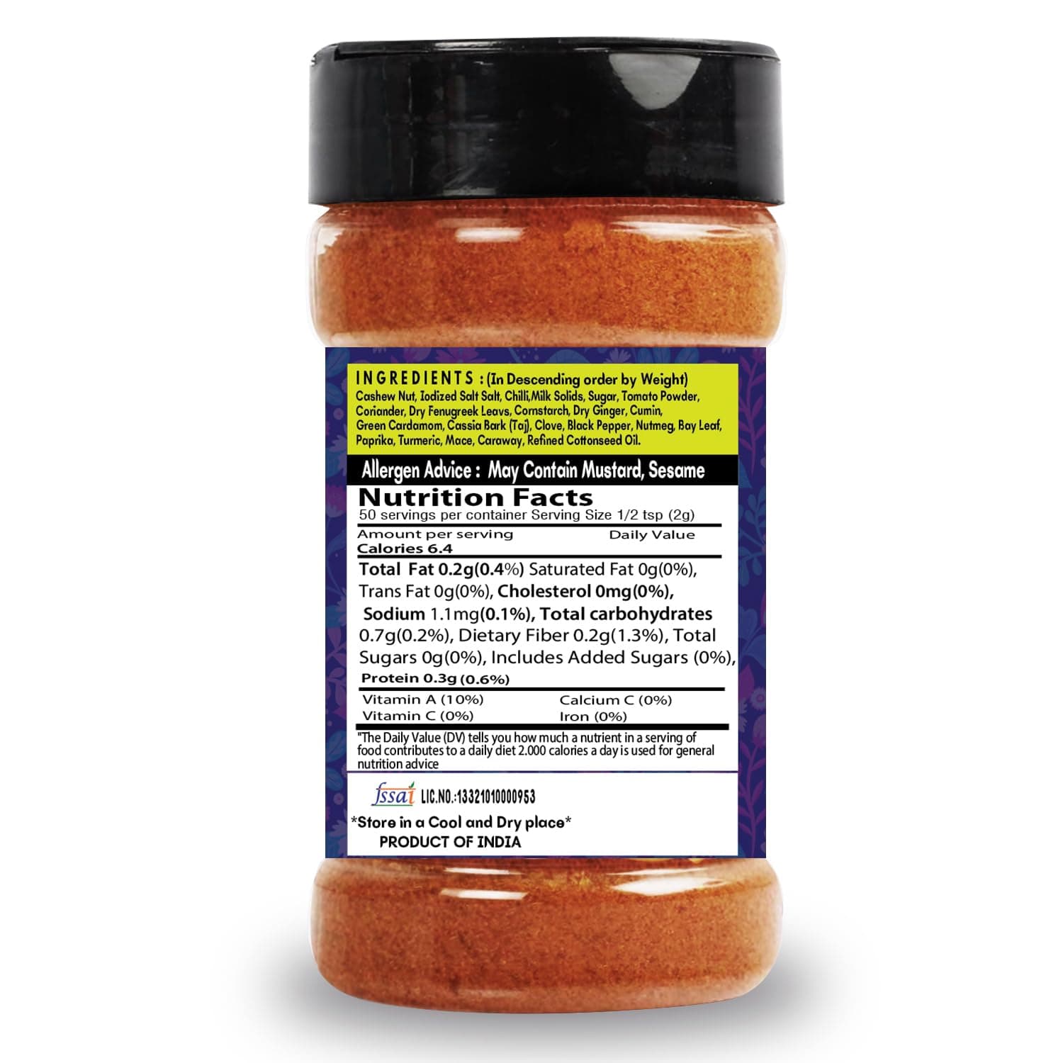 SARANZ Paneer Tikka Jain Blended Masala Perfect for Cooking, Ready to Use, No added colours, Spice Powders and Masalas, Premium Artisanal Spices with Rich & Strong Flavour-100 Grams Sprinkler Jar — image 2