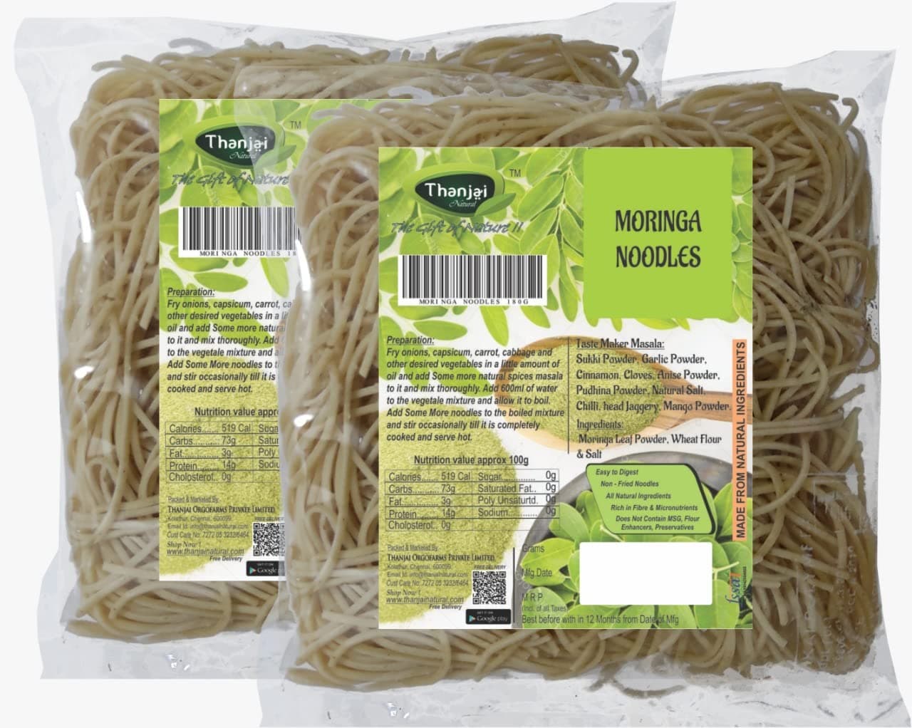 Thanjai Natural Moringa Noodles 180 Grams X 2 (No Maida Hakka Noodles, Not Fried, No MSG, Classic and Mild Millet Noodles No Preservatives, No Chemicals, No Artificial Extract) — image 2