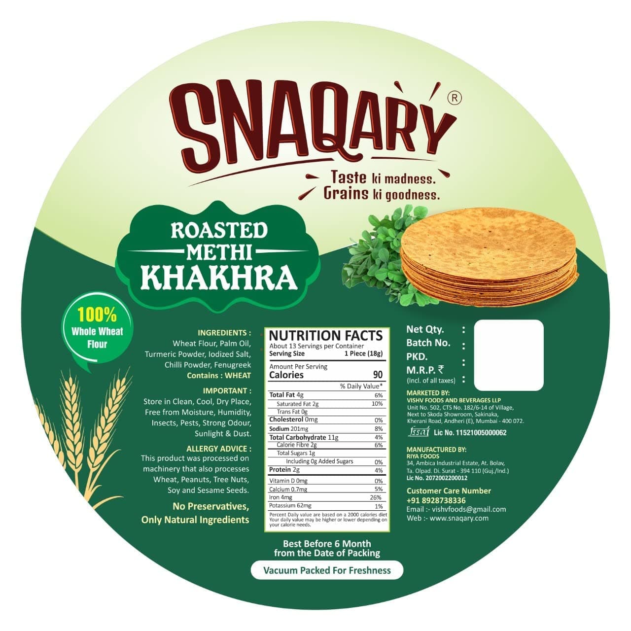 Snaqary Multigrain Khakhra Combo - Methi, Masala, Plain, Moong & Jeera | Wholesome Indian Snacks, 100% Natural, Diet-Friendly Delight (5 Packs, 200g Each) — image 2