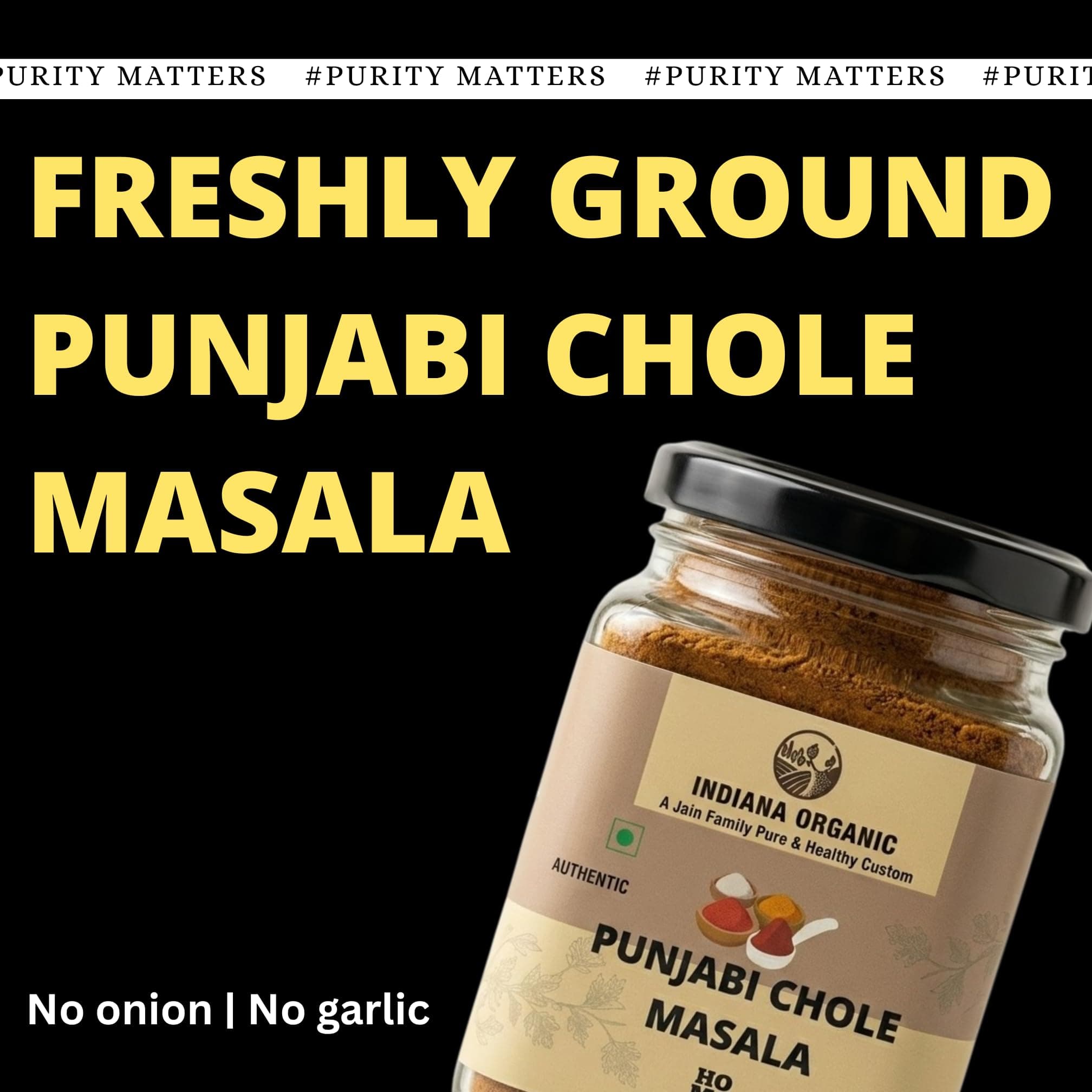Indiana Organic Punjabi Chole Masala | Authentic North Indian Spice Blend | No Preservatives, No Additives, Gluten Free | Freshly Ground Whole Spices | Homemade Taste | 150g Glass Jar | No onion & garlic added — image 2