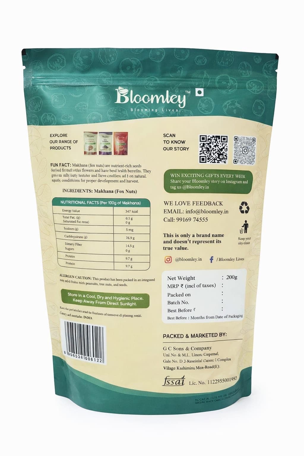BLOOMLEY Premium Makhana (Fox Nuts), Whole Lotus Seeds, Light Crunchy Texture with Mild Natural Taste, Ready to Eat Snack, 200g — image 3