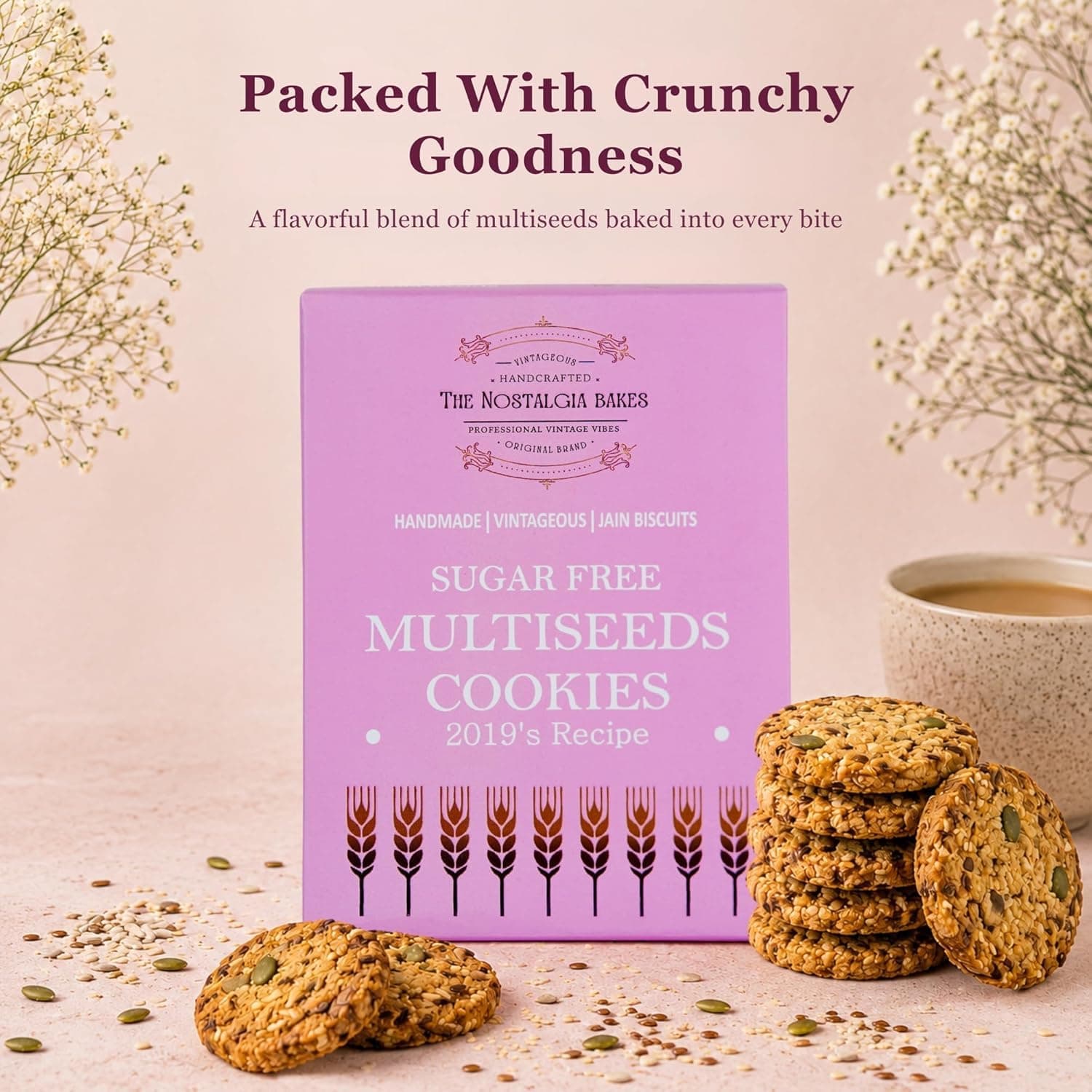 The Nostalgia Bakes Sugar-Free Multiseeds Cookies – Handmade Healthy Biscuits for Diabetics – Natural Seed Mix Cookies with 2019's Original Recipe – Jain Friendly Tea-Time Snack – No Added Sugar — image 4