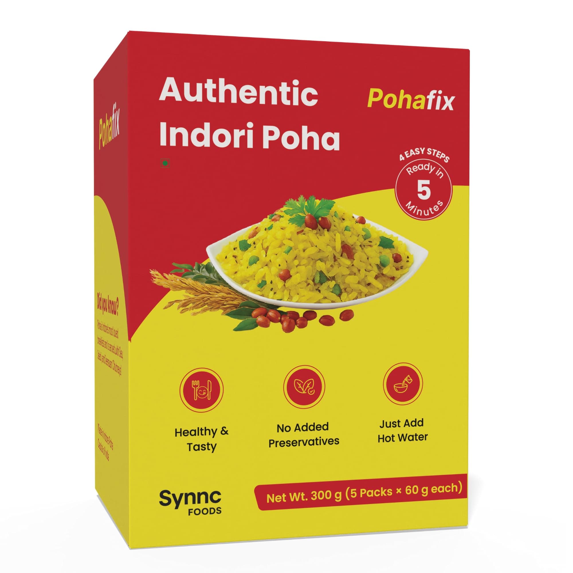Instant Indori Khatta Mitha Poha 300 gram (60 * 5) With Indori Sev 100 gram (Indori Poha With Sev 100 Gram) — image 2
