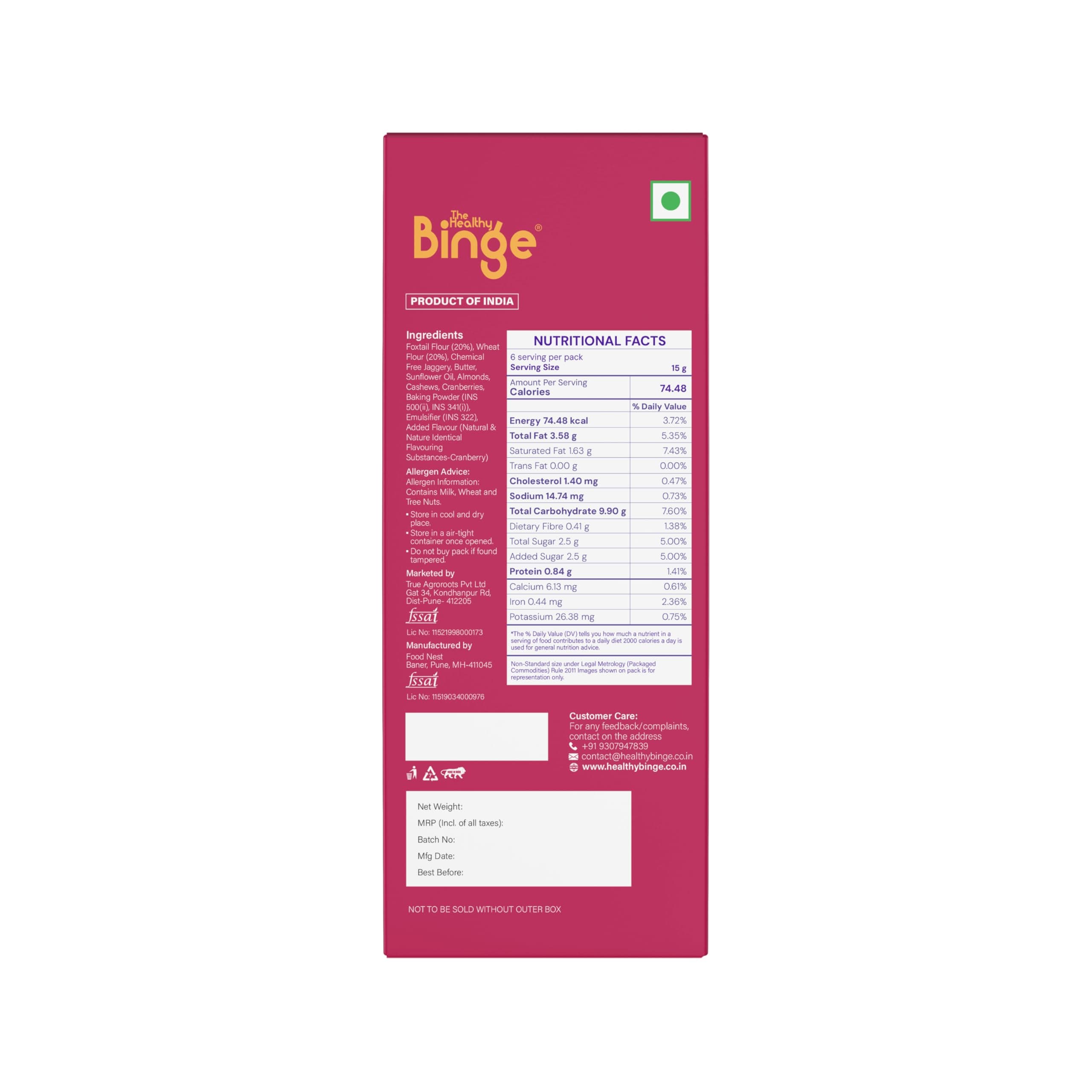 The Healthy Binge Millet Cookies Fruit & Nut – Healthy Snacks | Fruit & Nuts Cookies | Jaggery Cookies | Healthy Snacks for Kids and Adults 90g (Pack of 2) — image 2