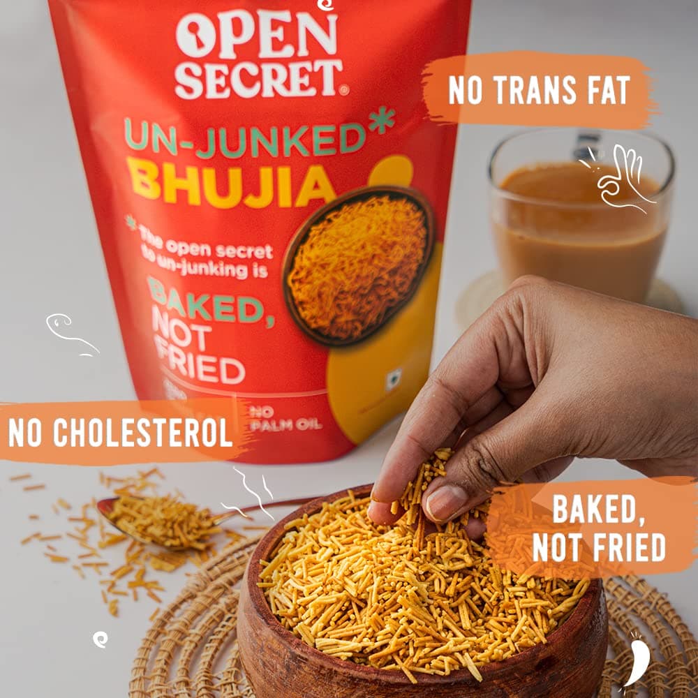 Open Secret Namkeen | 175g | Bhujia, Namkeen Snacks, Bhujia Sev, Healthy Snacks, Unjunked, Baked Not Fried, No Palm Oil, Zero Trans Fat, No Cholesterol (Pack of 1) — image 5