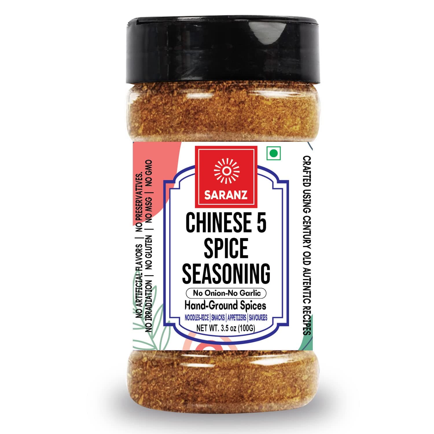 SARANZ Chinese 5 Spice Mix Jain Exotic Jain Seasoning Perfect for Snacks, Appetizers, Savouries, Entrees, Main Dishes Aromatic and Flavoured Vegan, Dairy Free and Gluten Free Seasonings-100 Grams(SJ)