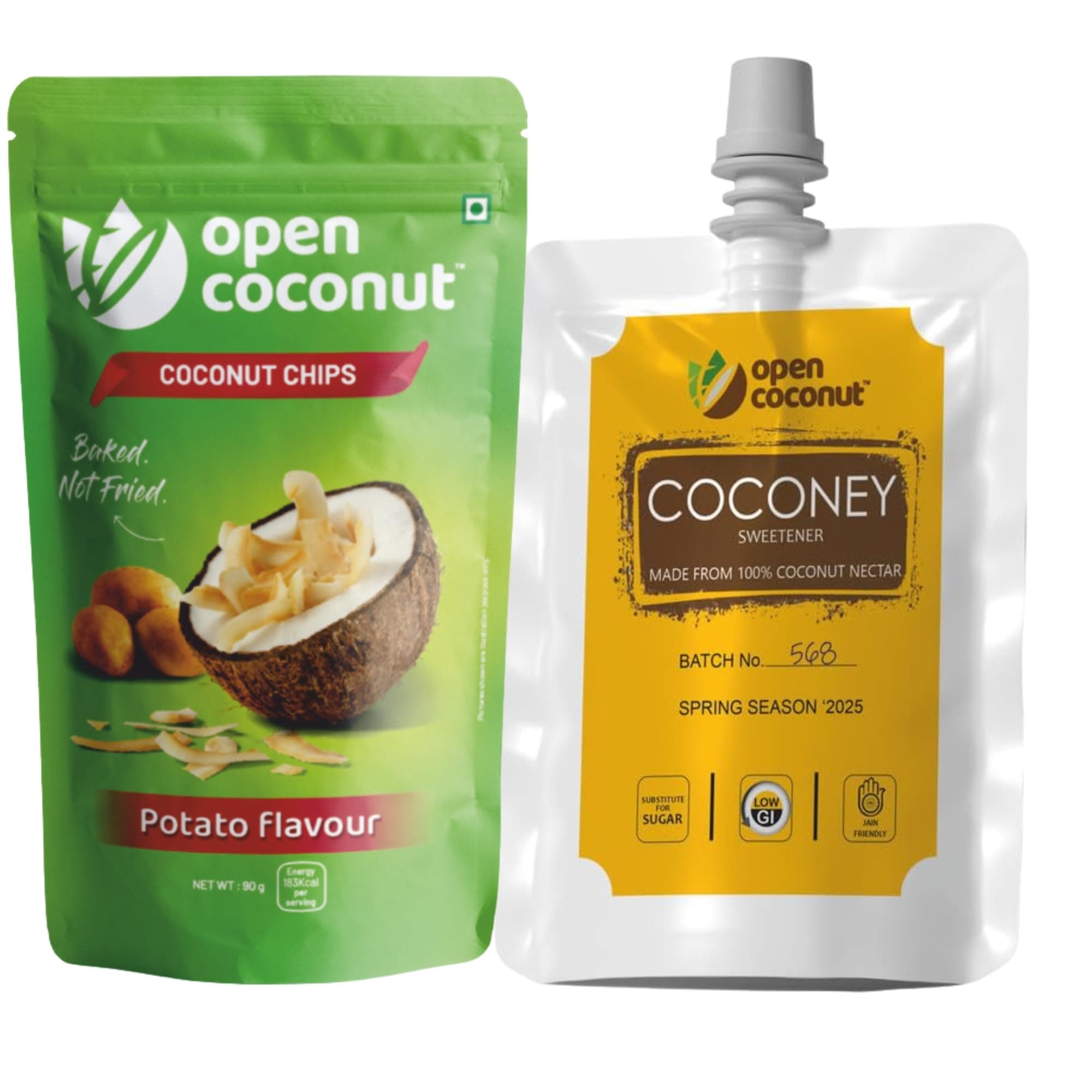 OPEN COCONUT Potato Flavor Baked Chips (90 gm) & Coconut Honey Bee-Free Honey from Coconut Nectar (250 gm) | Vegan, Jain Friendly, No Added Sugar | Healthy, Tasty & Crispy Snacks — image 2