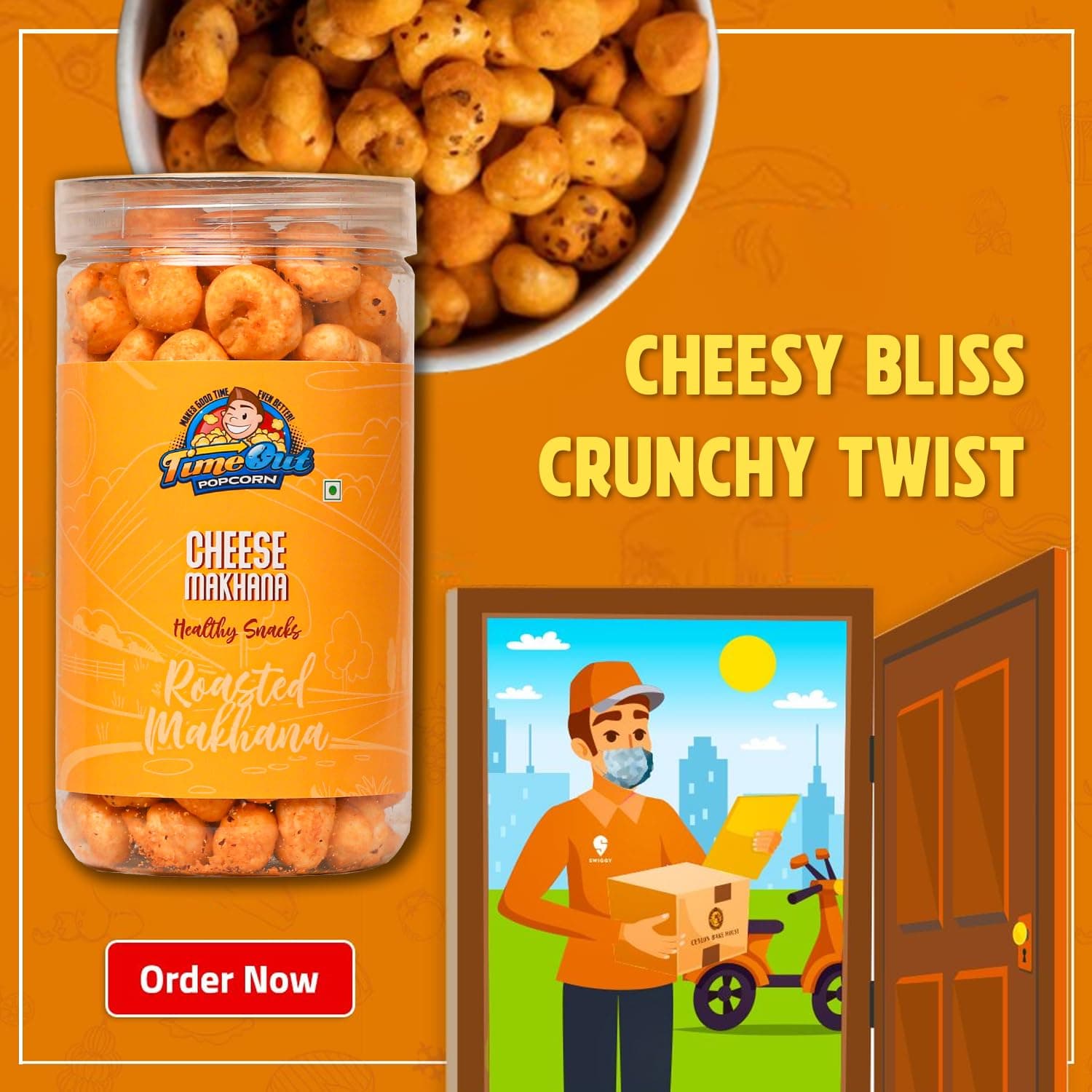Time Out Popcorn - Cheese Jain Roasted Makhana | Flavoured Makhana | Healthy Crunchy Foxnuts | Gluten Free Snacks | Pack of 2 x 70g — image 4