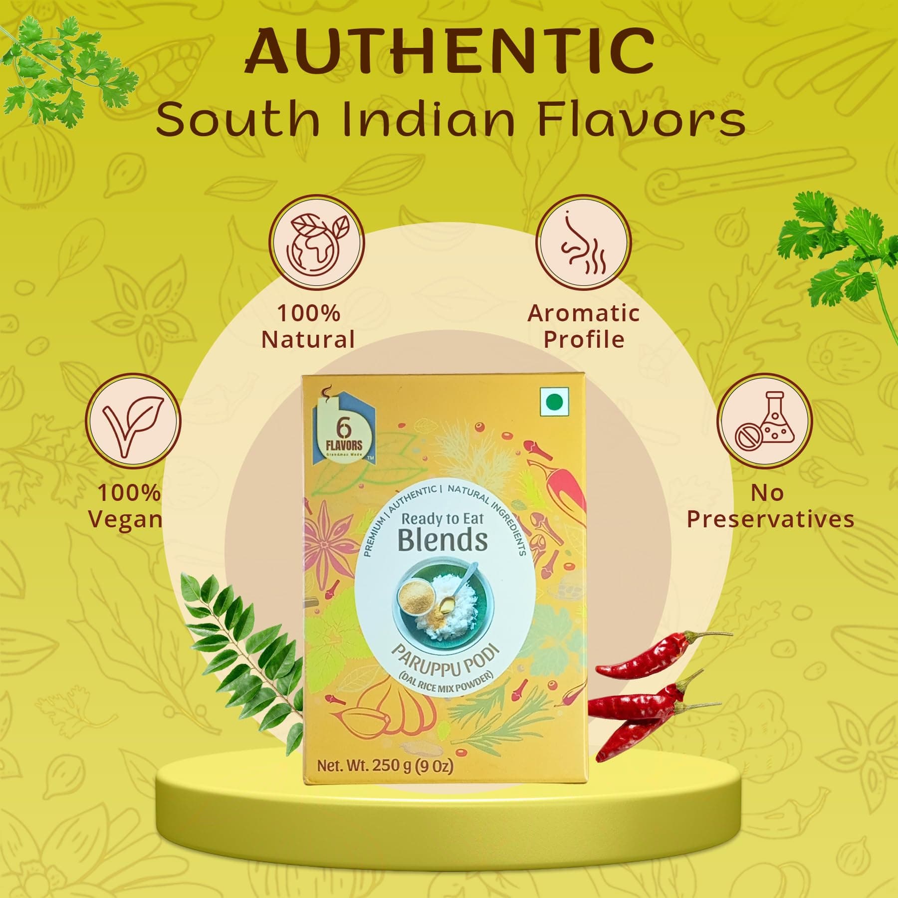 6Flavors Combo Pack: Paruppu Podi, Ulunthu Podi, Kollu Podi | 3 x 250g | Chutney/Rice mix Powders | No Onions, Garlic, Preservatives | Ideal for Idli, Dosa & Rice. — image 6