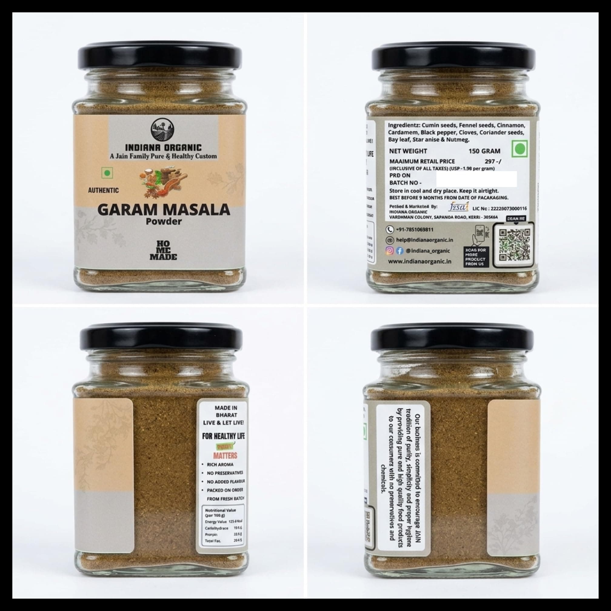 Indiana Organic Garam Masala Powder – Roasted Whole Spice Blend |150 Gram | Freshly pack on order | No Red chilli garam masala | No onion and garlic. — image 2
