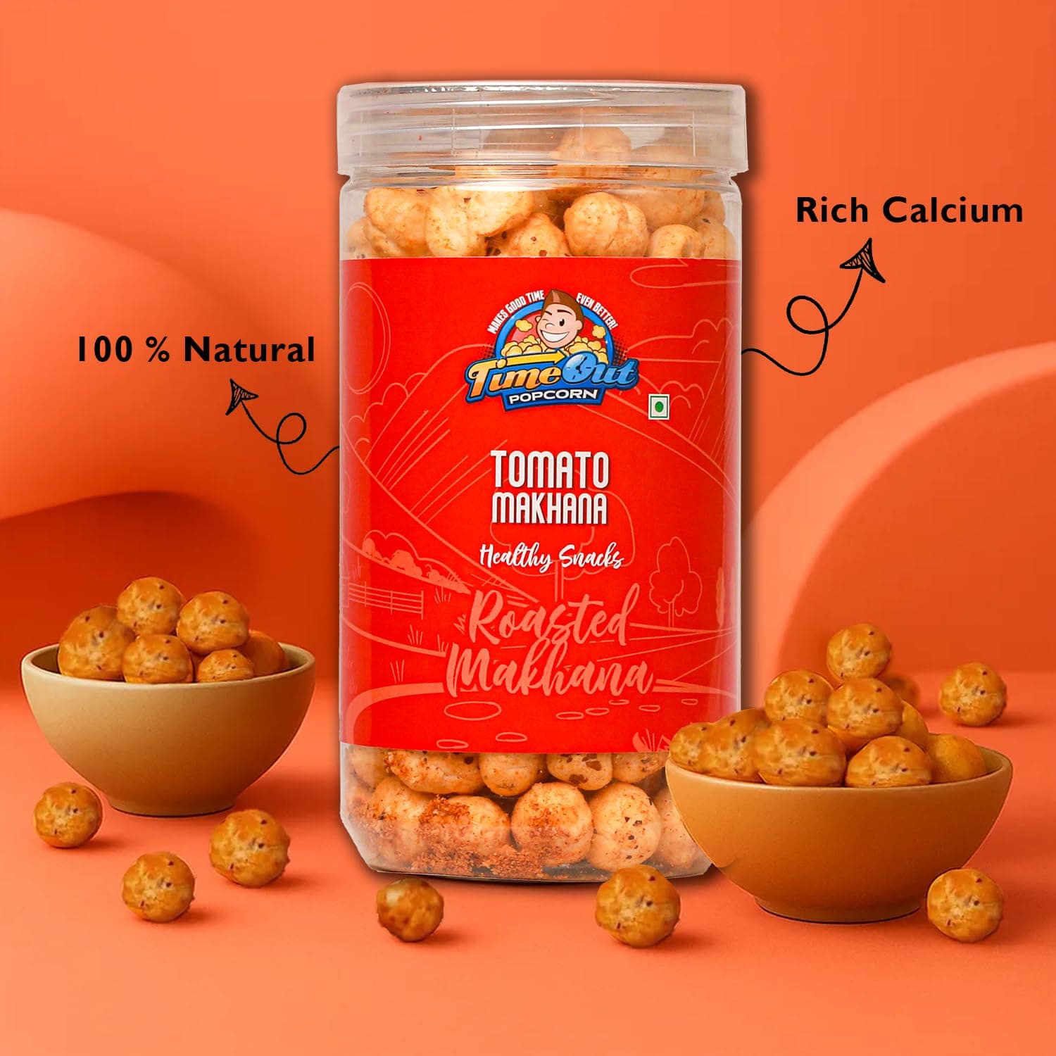 Time Out Popcorn Jain Tomato Flavour Roasted Makhana 70g, Crunchy Spicy Foxnuts — image 4