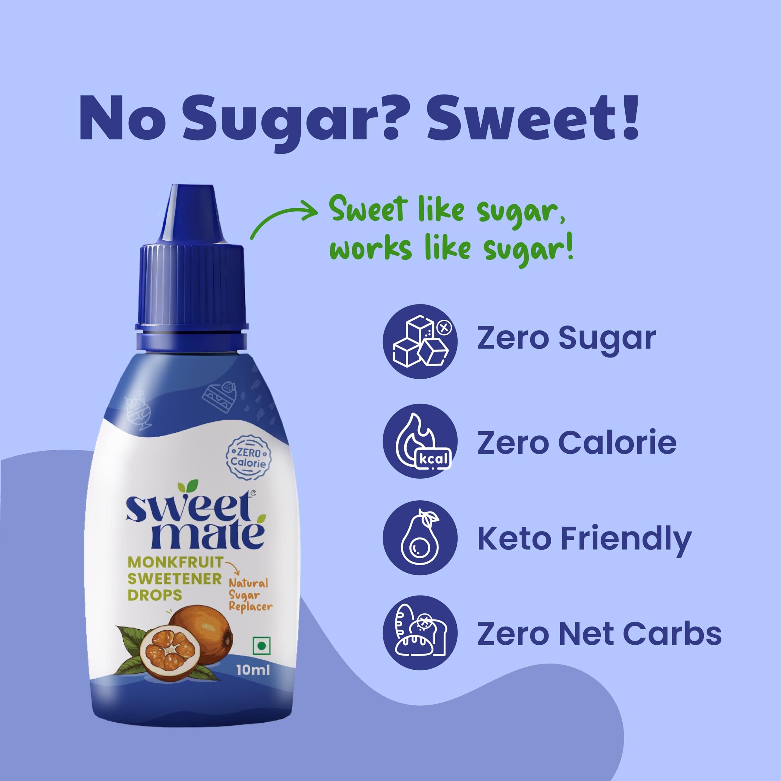 Sweetmate Monk Fruit Drops - 10ml | 1:1 Natural Sugar Replacer | Zero Calories, Diabetic & Keto Friendly | Tastes Just Like Sugar | Ideal for Tea, Coffee, Baking & Cooking — image 6