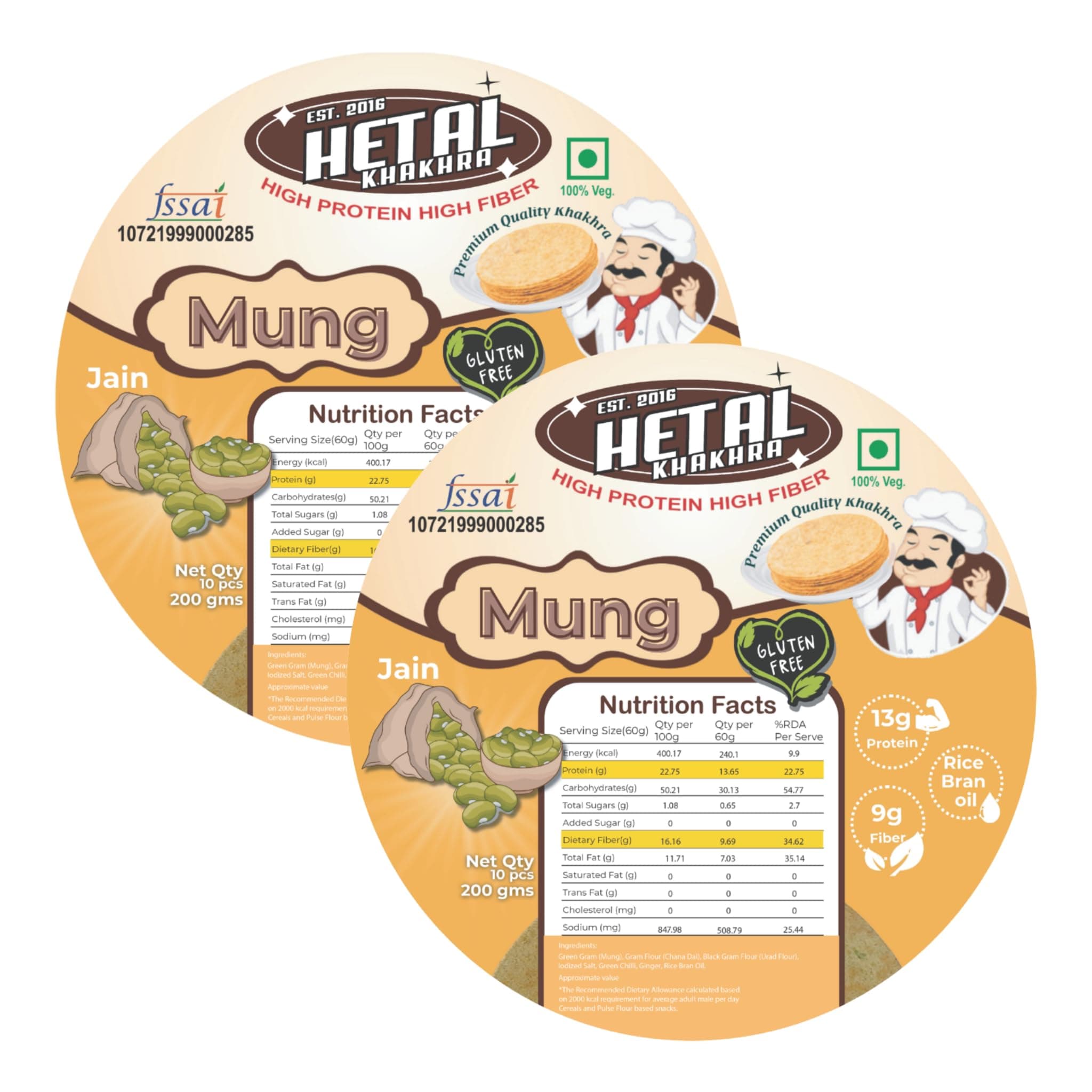 Mung Khakhra JAIN | Gluten Free | Crispy| Ready To Eat | High Protein High Fiber| No Palm Oil | 200g Vacuum Pack Of 2 — image 2