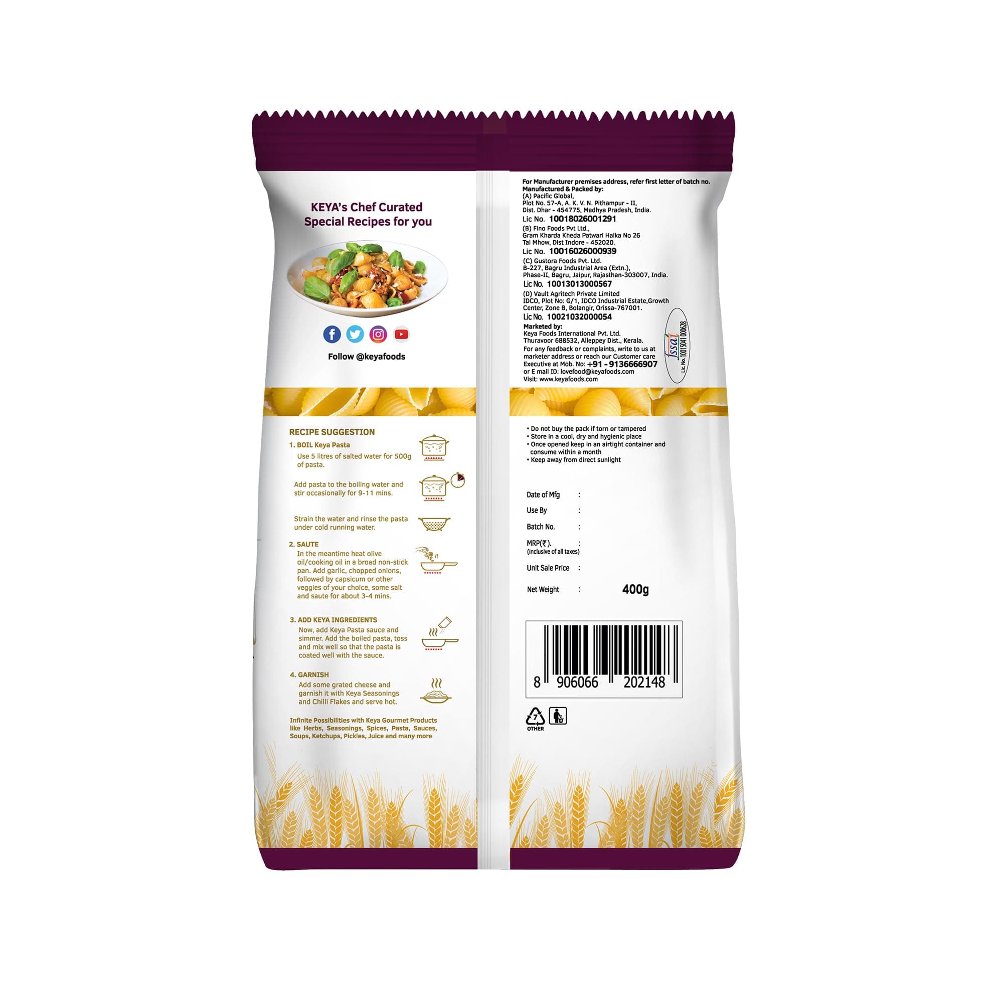 Keya No Maida 100% Durum Wheat Shell Pasta 400gm, Pack 2 — image 2